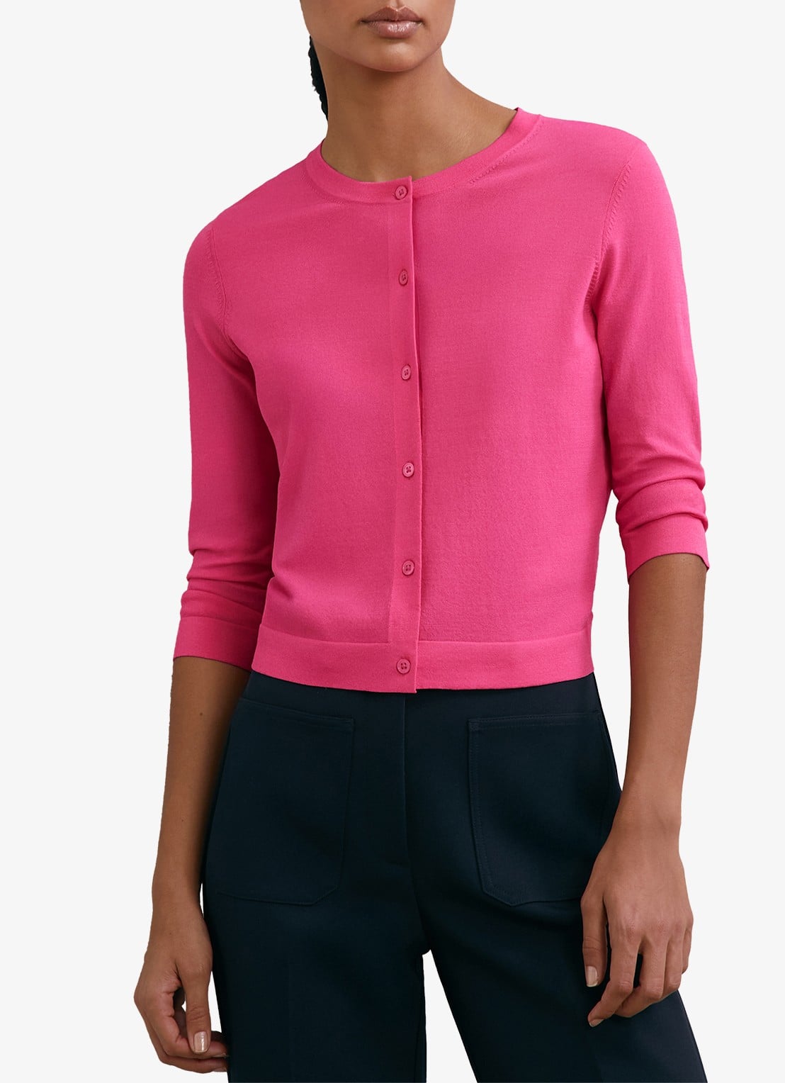 Reiss Mara fijngebreid vest met ronde hals - detail 4 oudroze