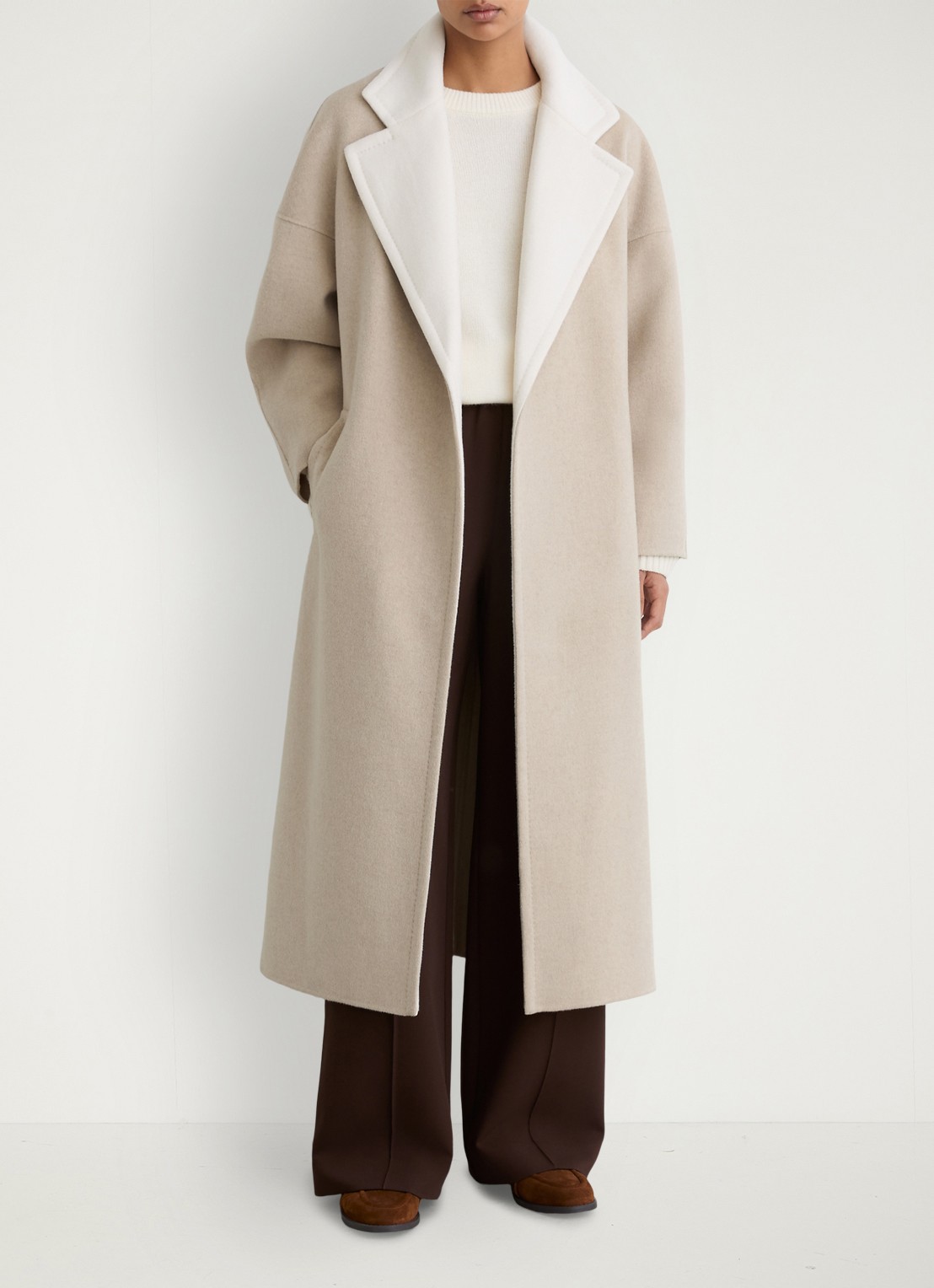 Reiss Marcela mantel van wol met strikceintuur - detail 2 beige