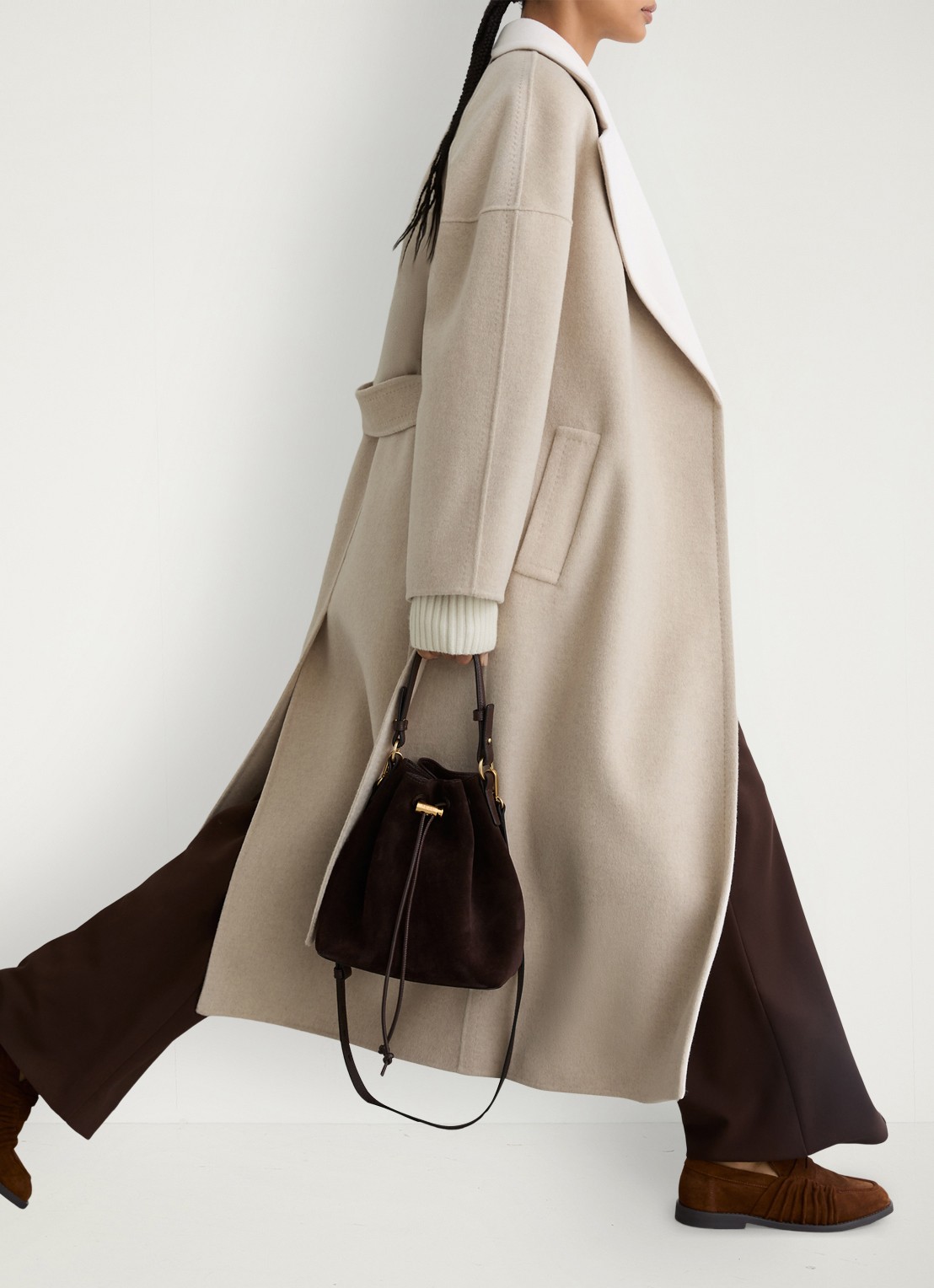Reiss Marcela mantel van wol met strikceintuur - detail 3 beige