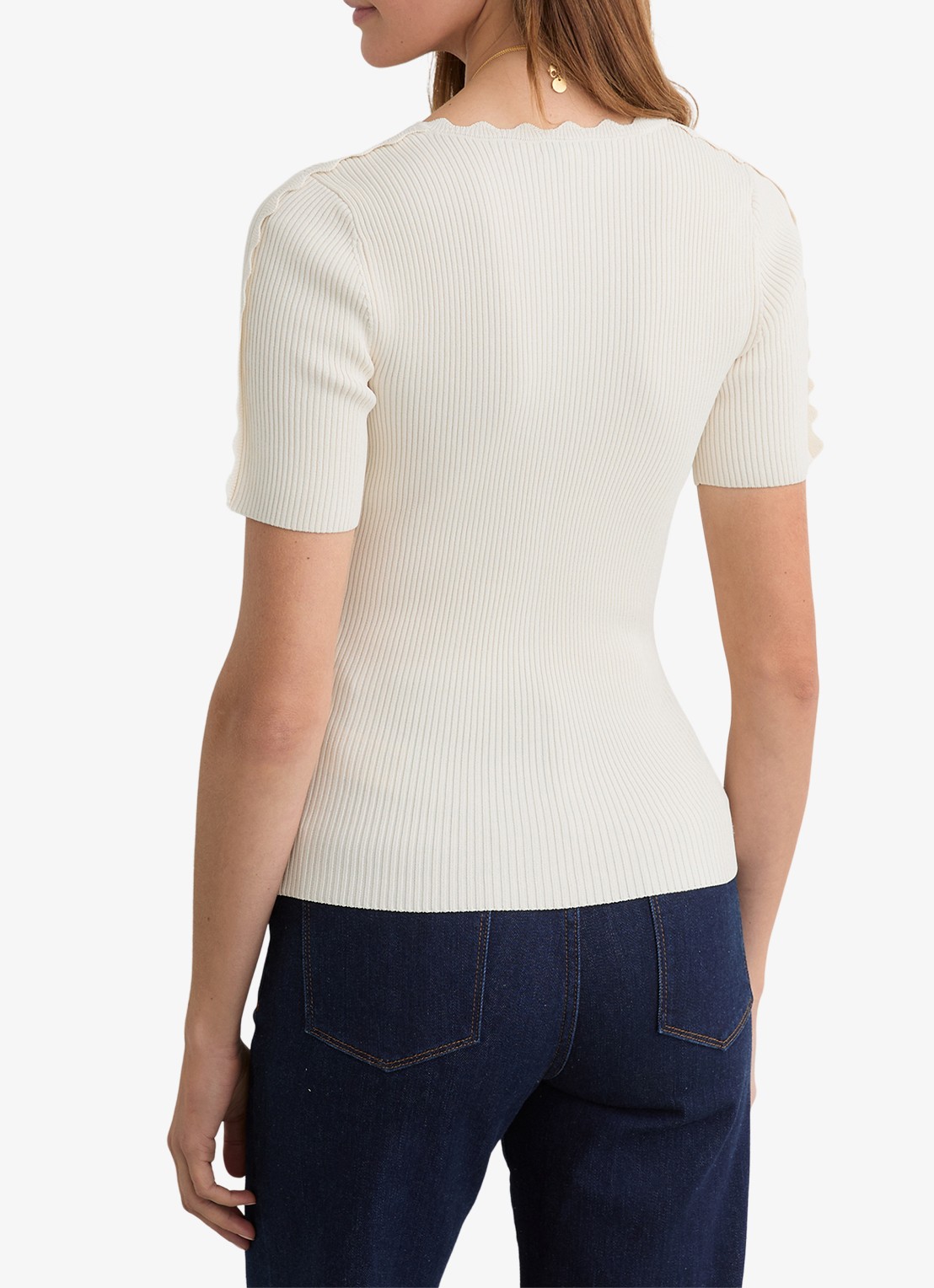 Reiss Marcy ribgebreide top met V-hals - achterkant 3 wit