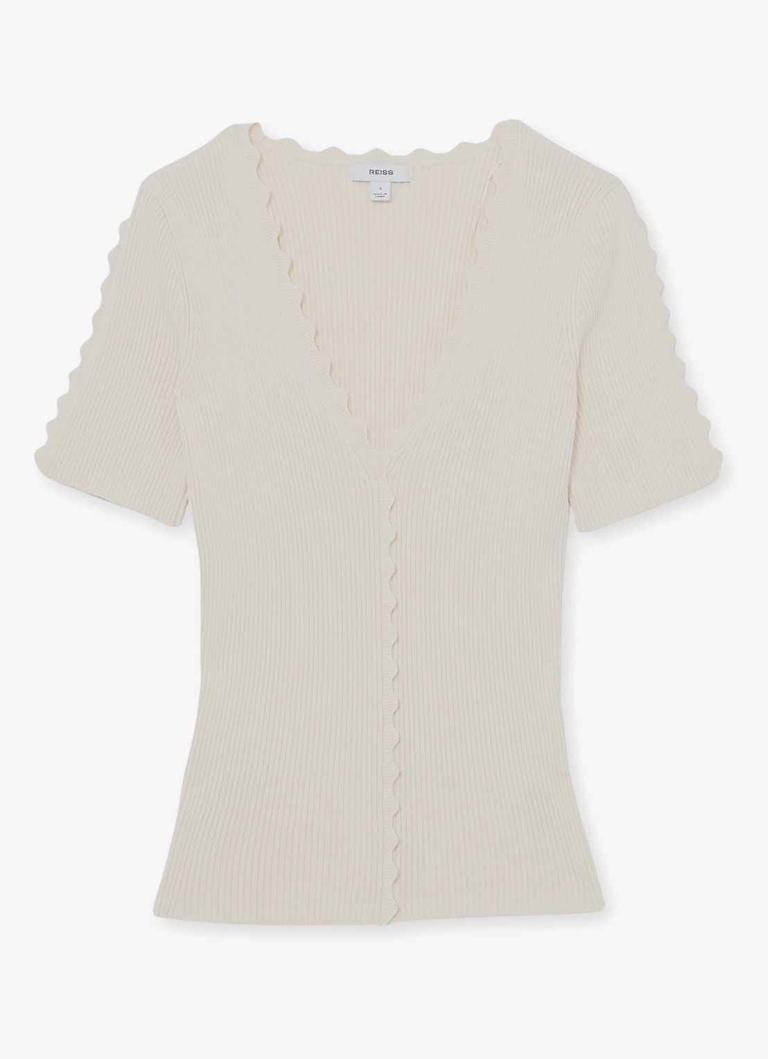 Reiss Marcy ribgebreide top met V-hals - voorkant wit