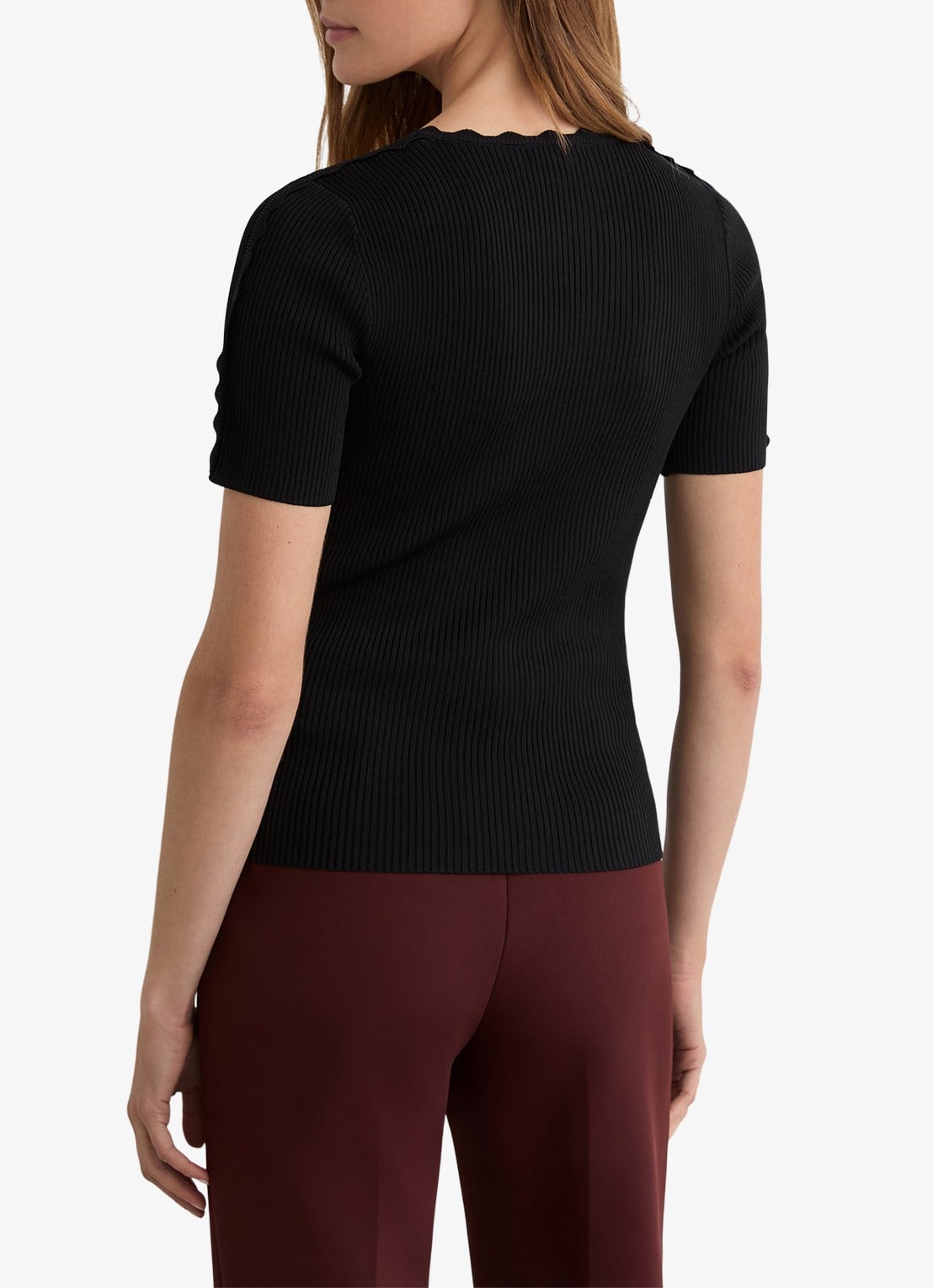 Reiss Marcy ribgebreide top met V-hals - achterkant black / zwart