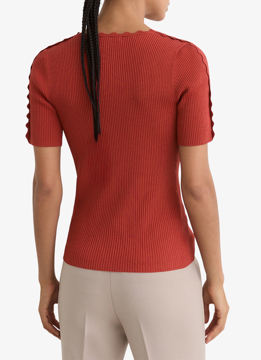 Reiss Marcy ribgebreide top met V-hals - achterkant 3 rood
