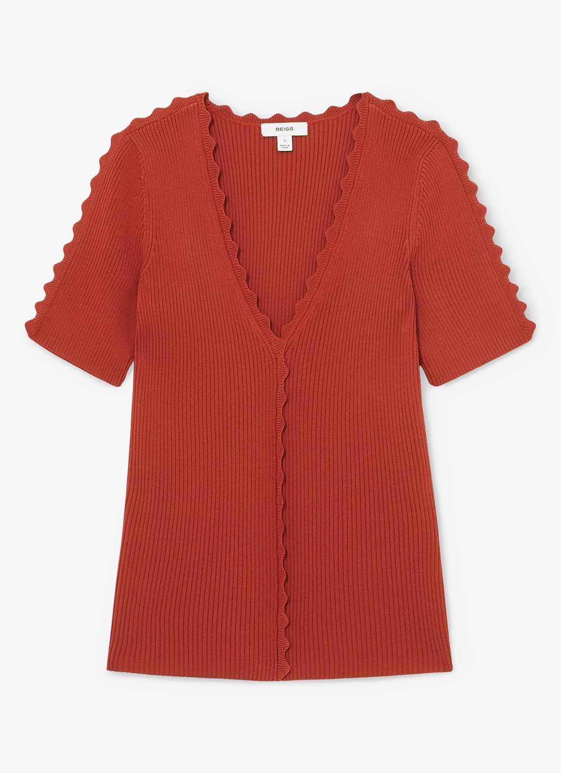 Reiss Marcy ribgebreide top met V-hals - voorkant rood