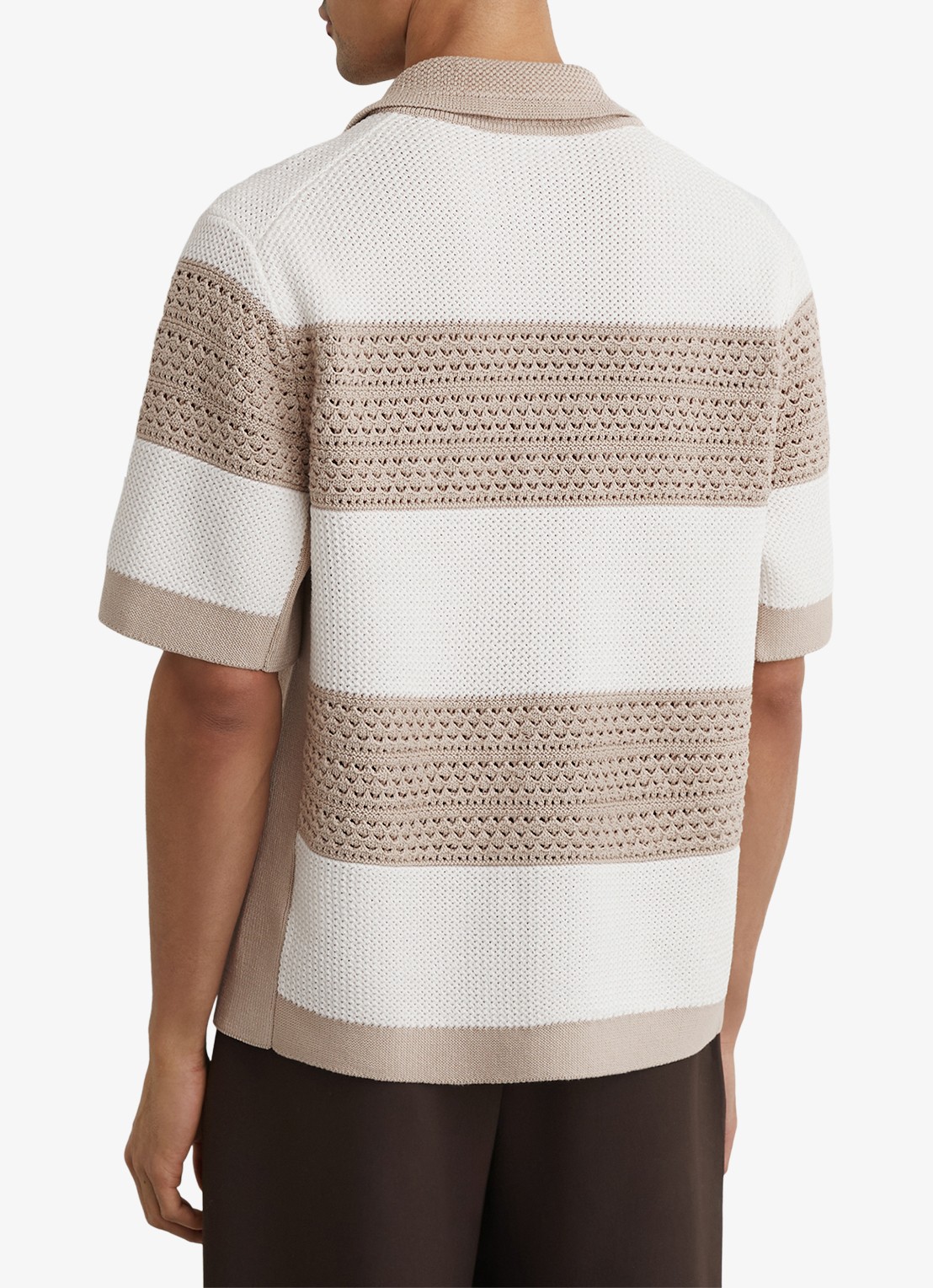 Reiss Marek grofgebreide trui met streepprint - achterkant 3 beige