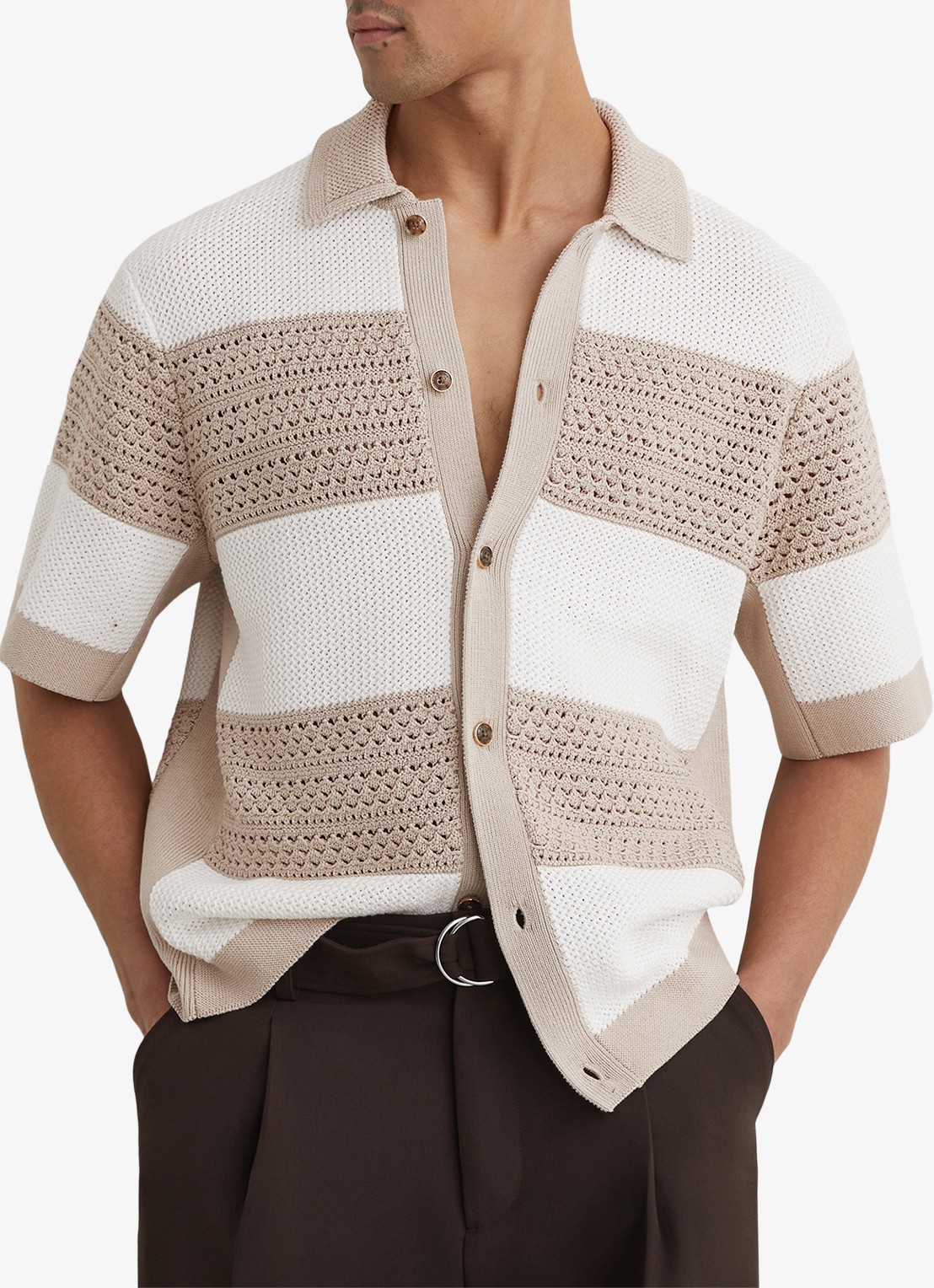 Reiss Marek grofgebreide trui met streepprint - detail 4 beige
