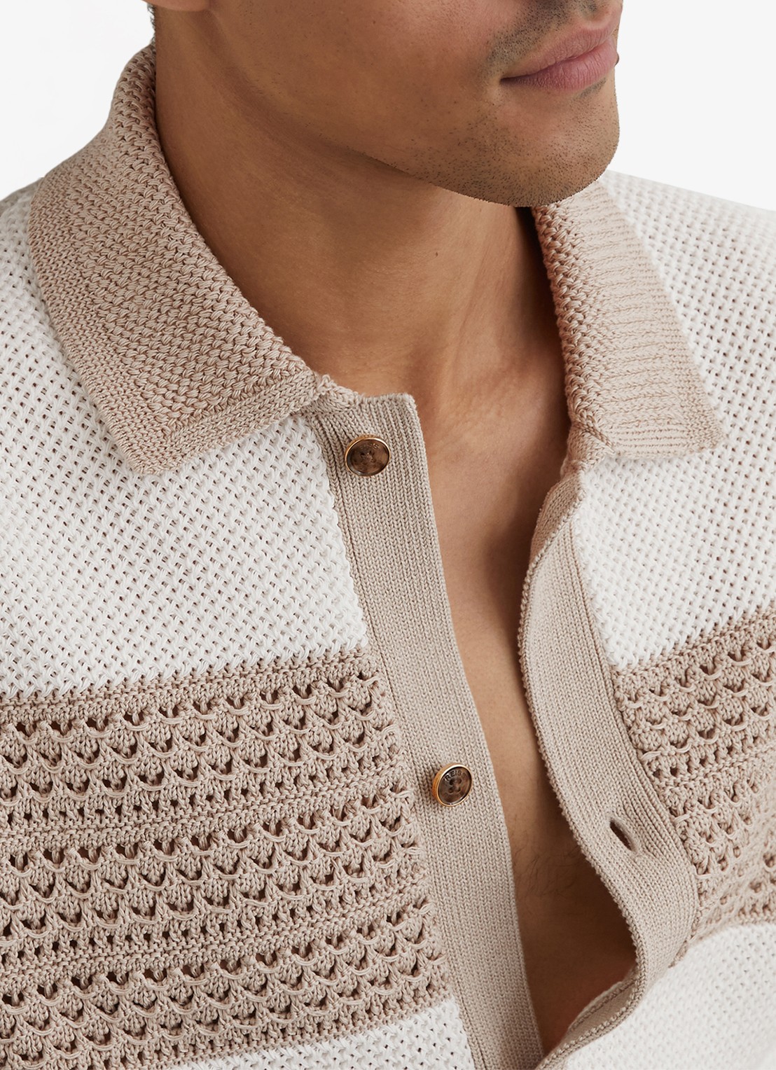 Reiss Marek grofgebreide trui met streepprint - detail 5 beige