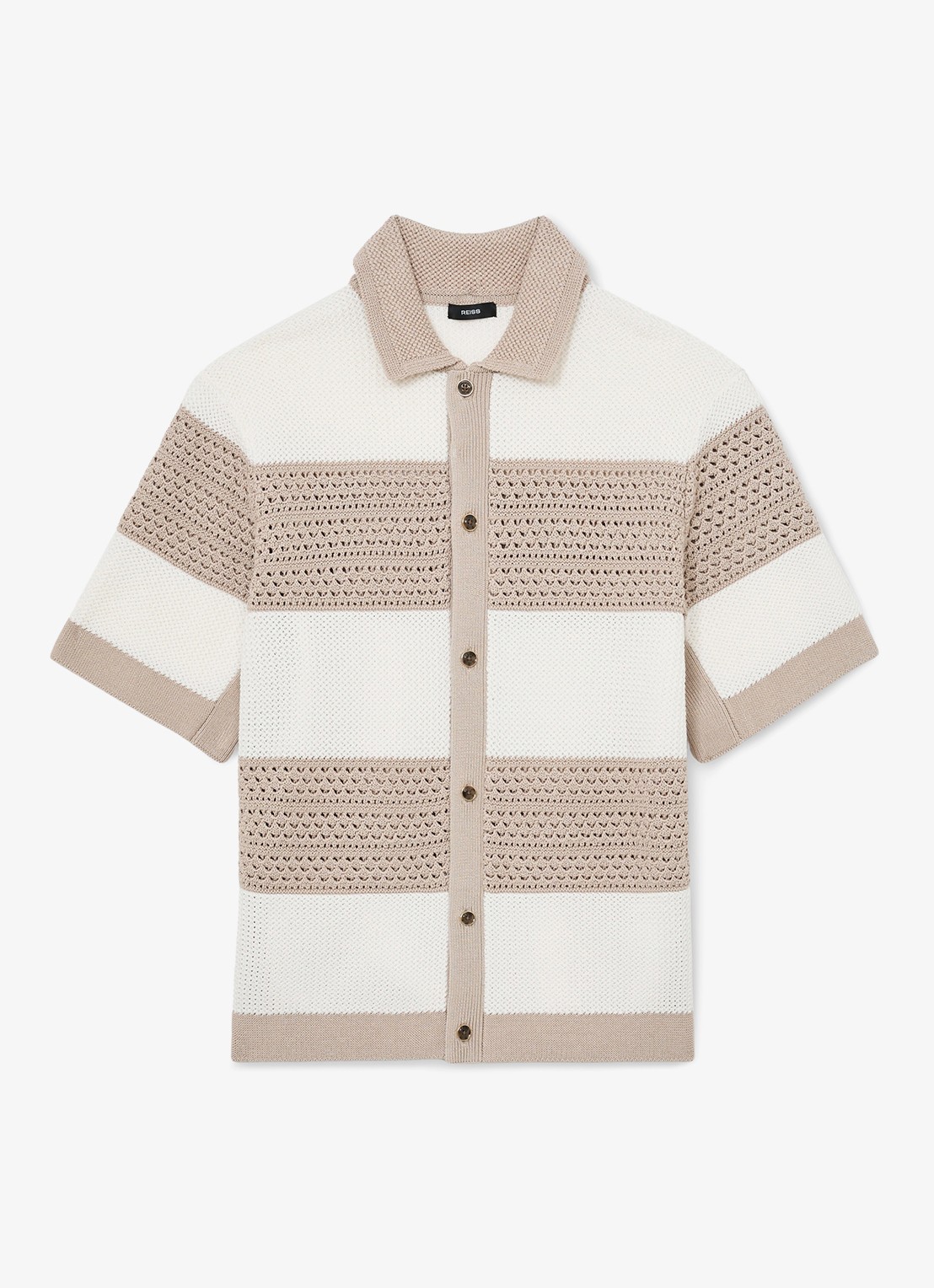 Reiss Marek grofgebreide trui met streepprint - voorkant beige