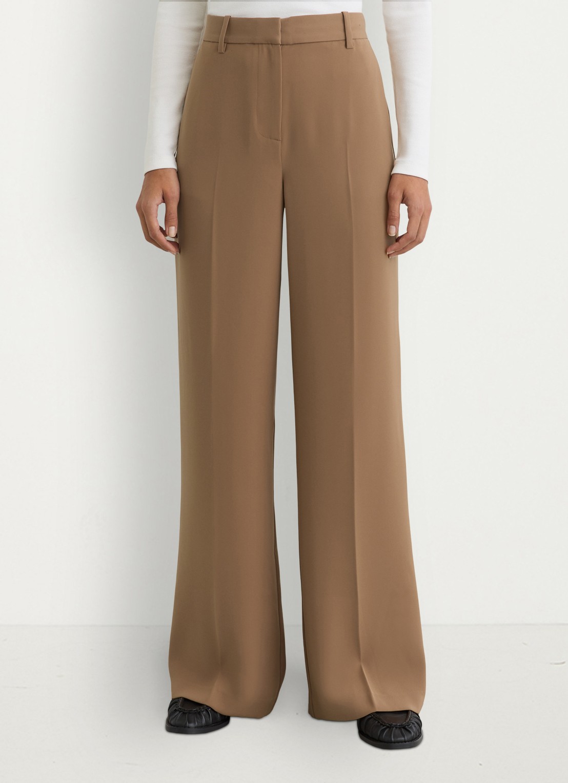 Reiss Margeaux high waist wide fit pantalon met steekzakken - detail camel