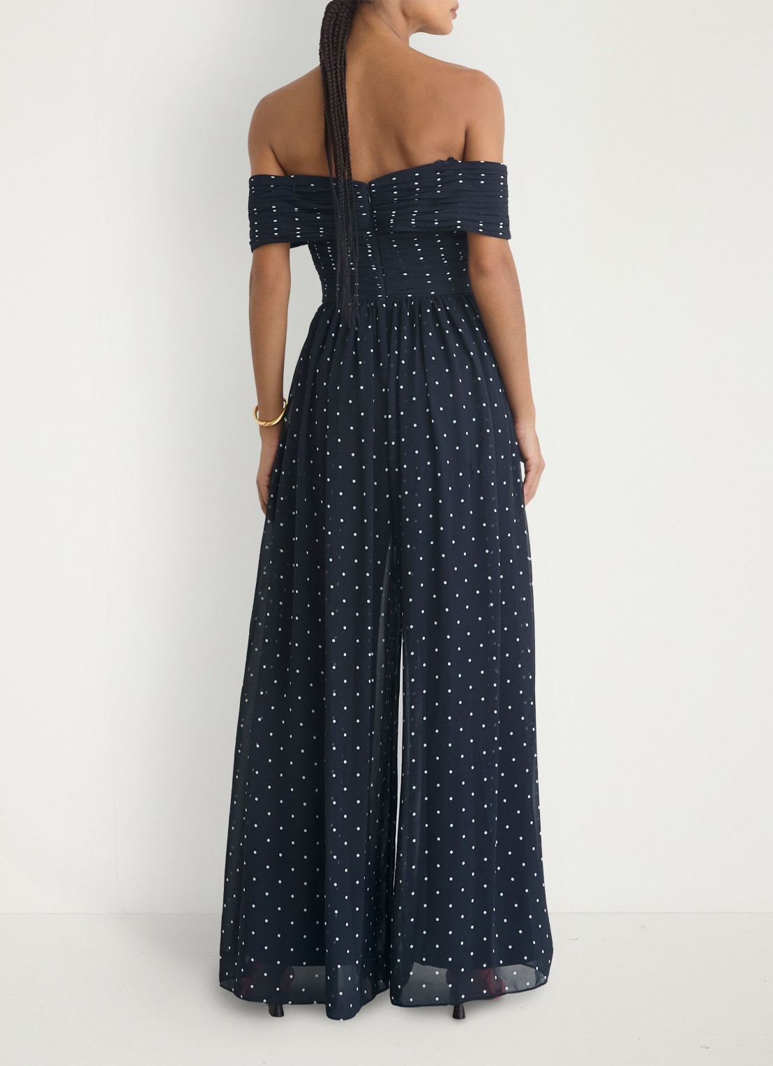 Reiss Margo wide fit jumpsuit met stippenprint - achterkant donkerblauw