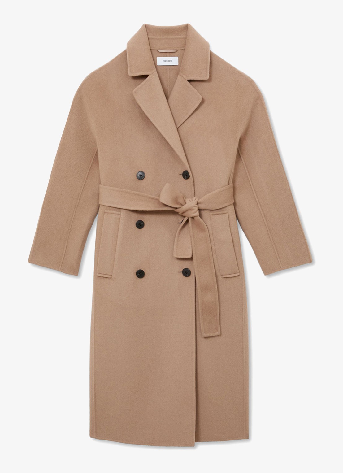 Reiss Marina double-breasted mantel in wolblend - voorkant 6 camel
