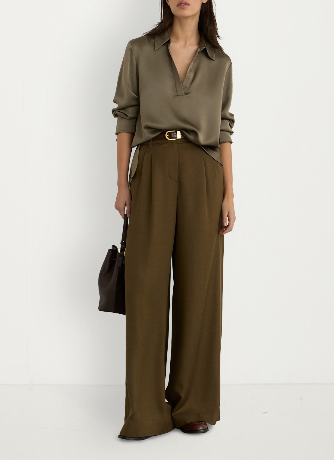 Reiss Marina tuniek van zijde - voorkant 5 khaki