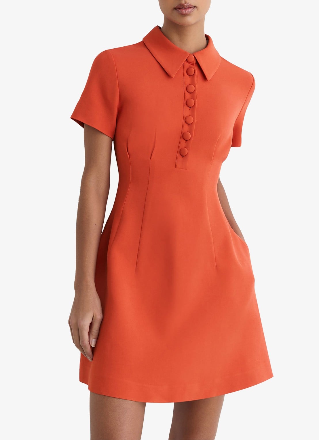 Reiss Marlie mini jurk met kraag - detail 4 oranje
