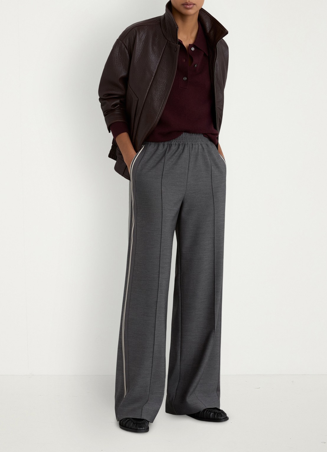 Reiss Marlow high waist wide fit trackpants met gestreept detail - voorkant 6 grijs