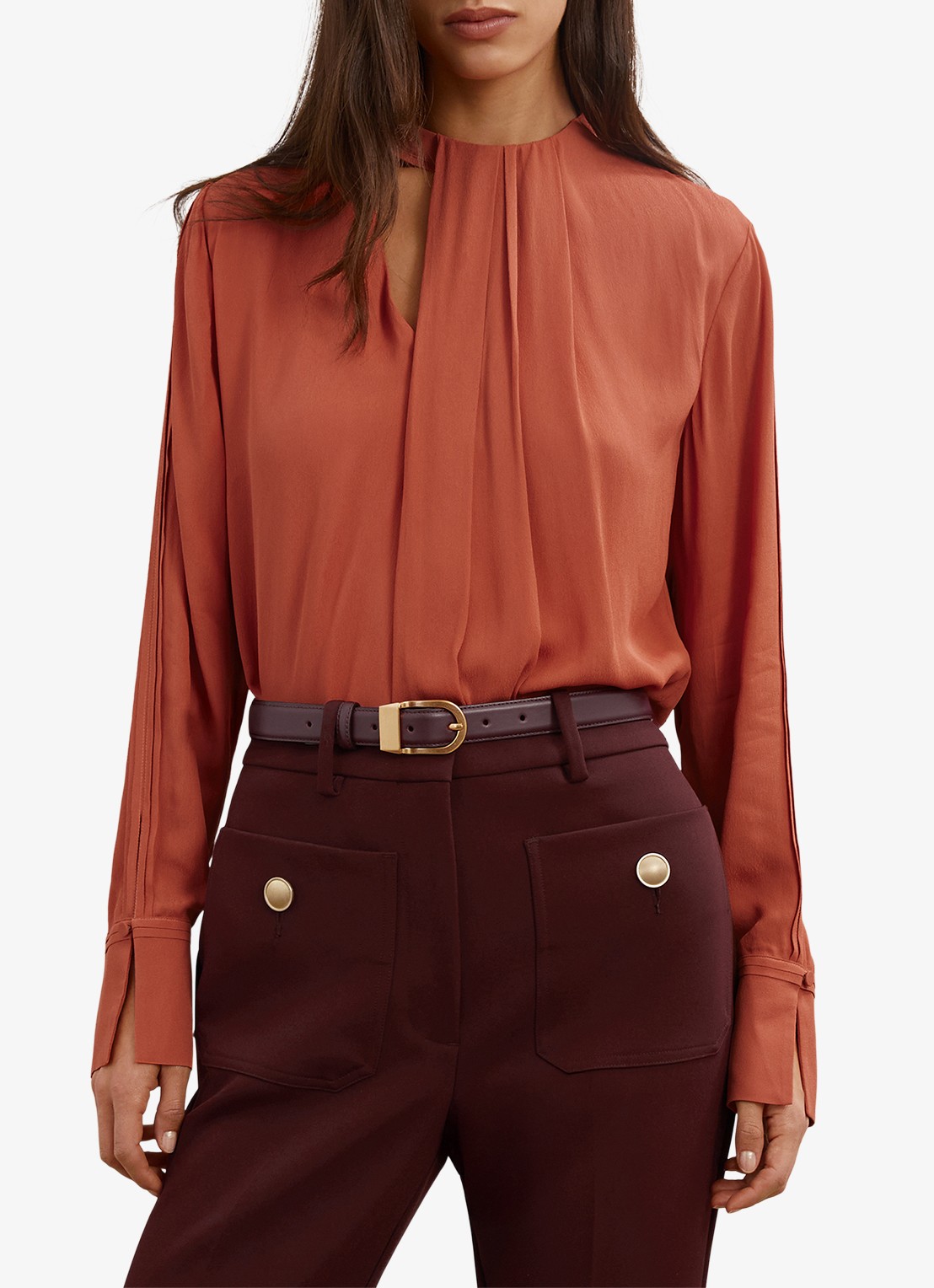 Reiss Marta tuniek met plooidetail - detail 4 oranjebruin