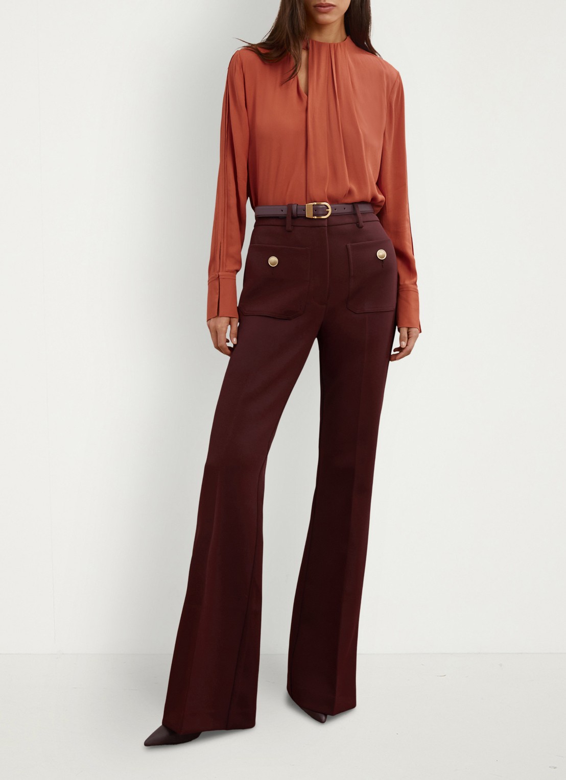 Reiss Marta tuniek met plooidetail - voorkant 2 oranjebruin