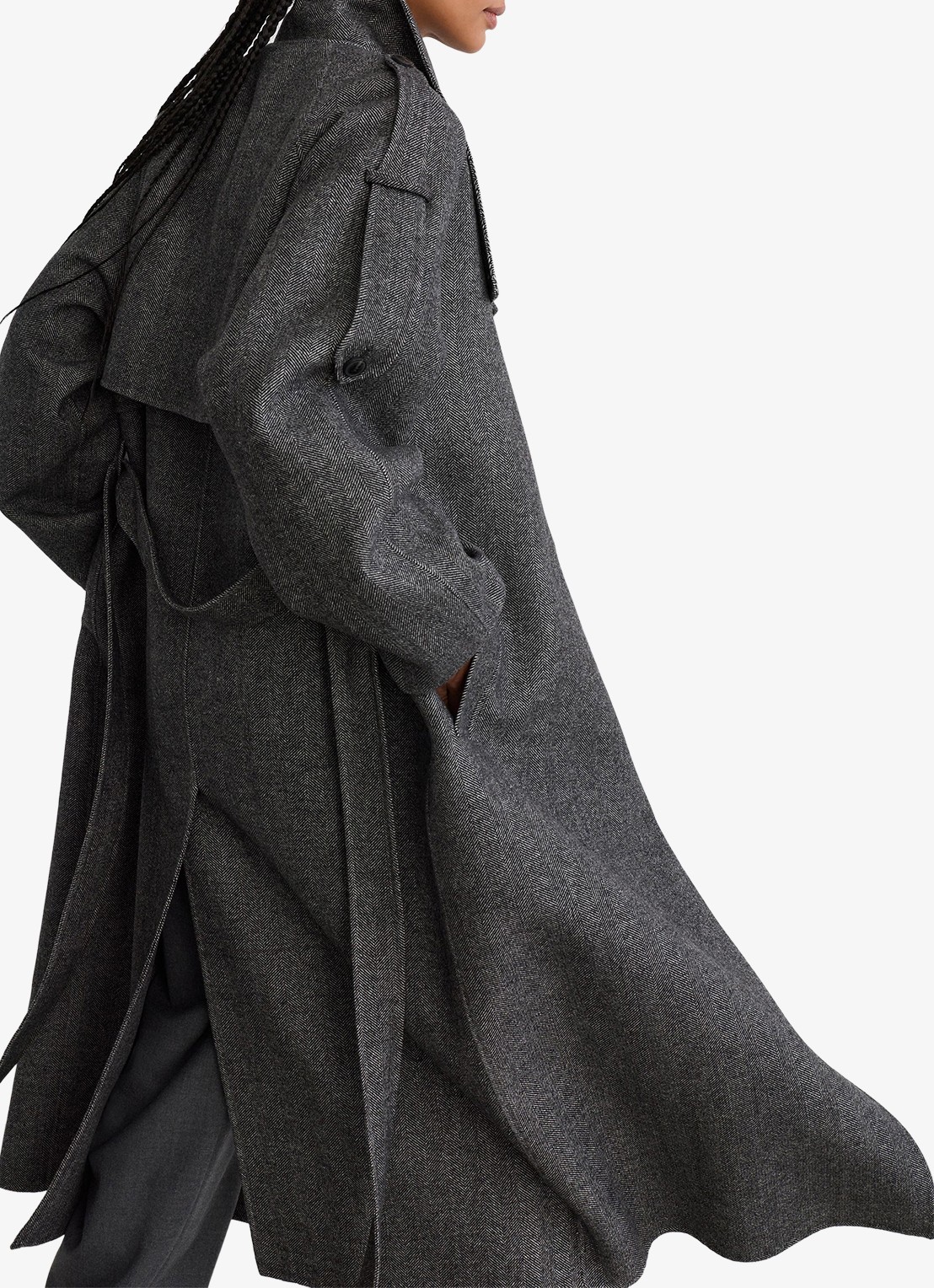 Reiss Martina asymmetrische trenchcoat in wolblend met opstaande kraag - detail 4 donkergrijs