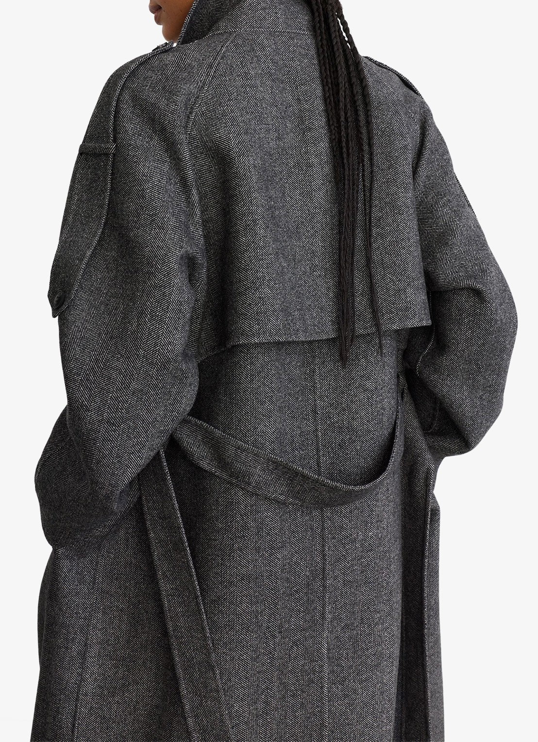 Reiss Martina asymmetrische trenchcoat in wolblend met opstaande kraag - detail 6 donkergrijs