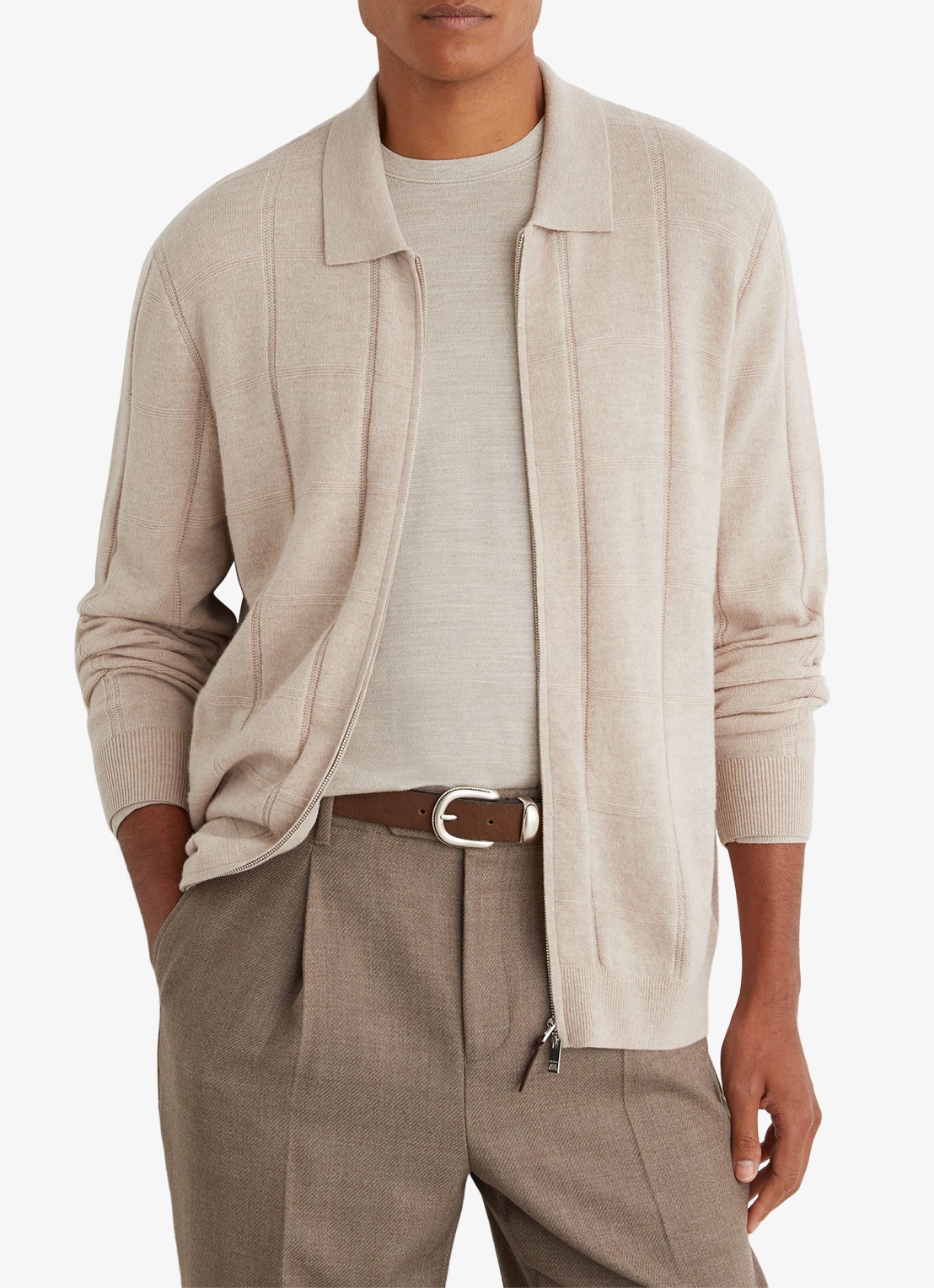 Reiss Martindale fijngebreid vest met structuur - detail oatmeal / beige