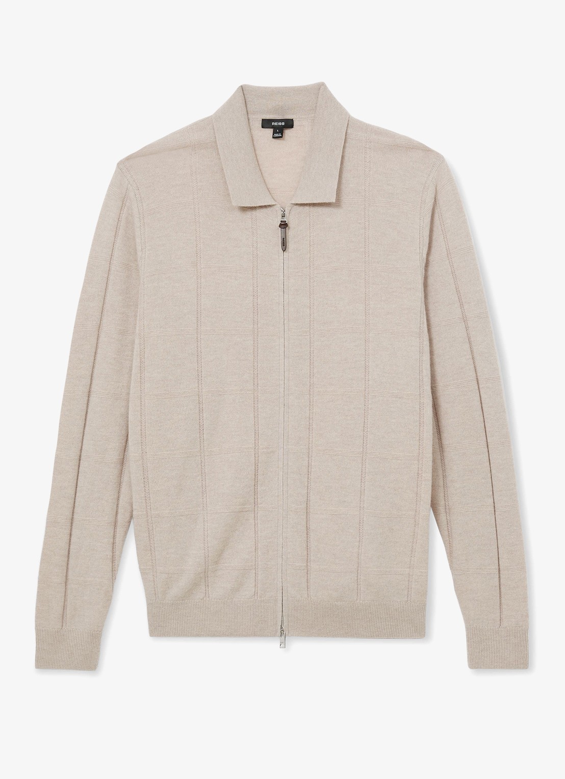 Reiss Martindale fijngebreid vest met structuur - voorkant 5 oatmeal / beige