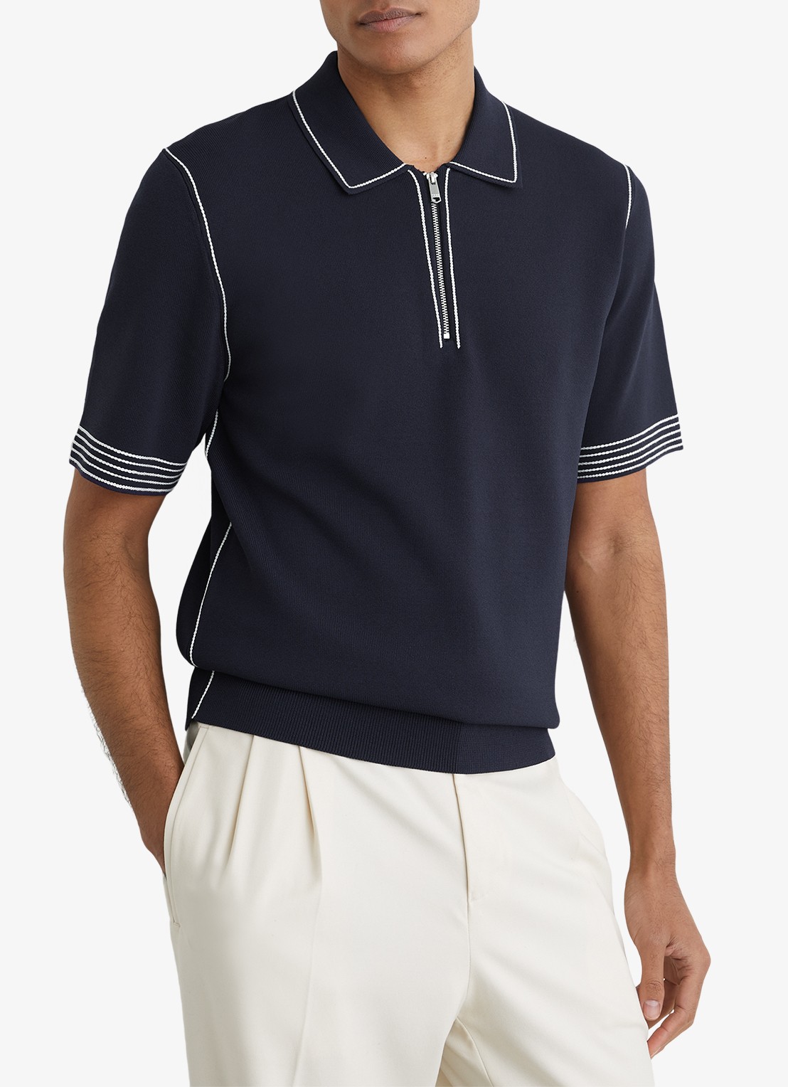 Reiss Mason polo met halve rits - detail 4 navy / blauw