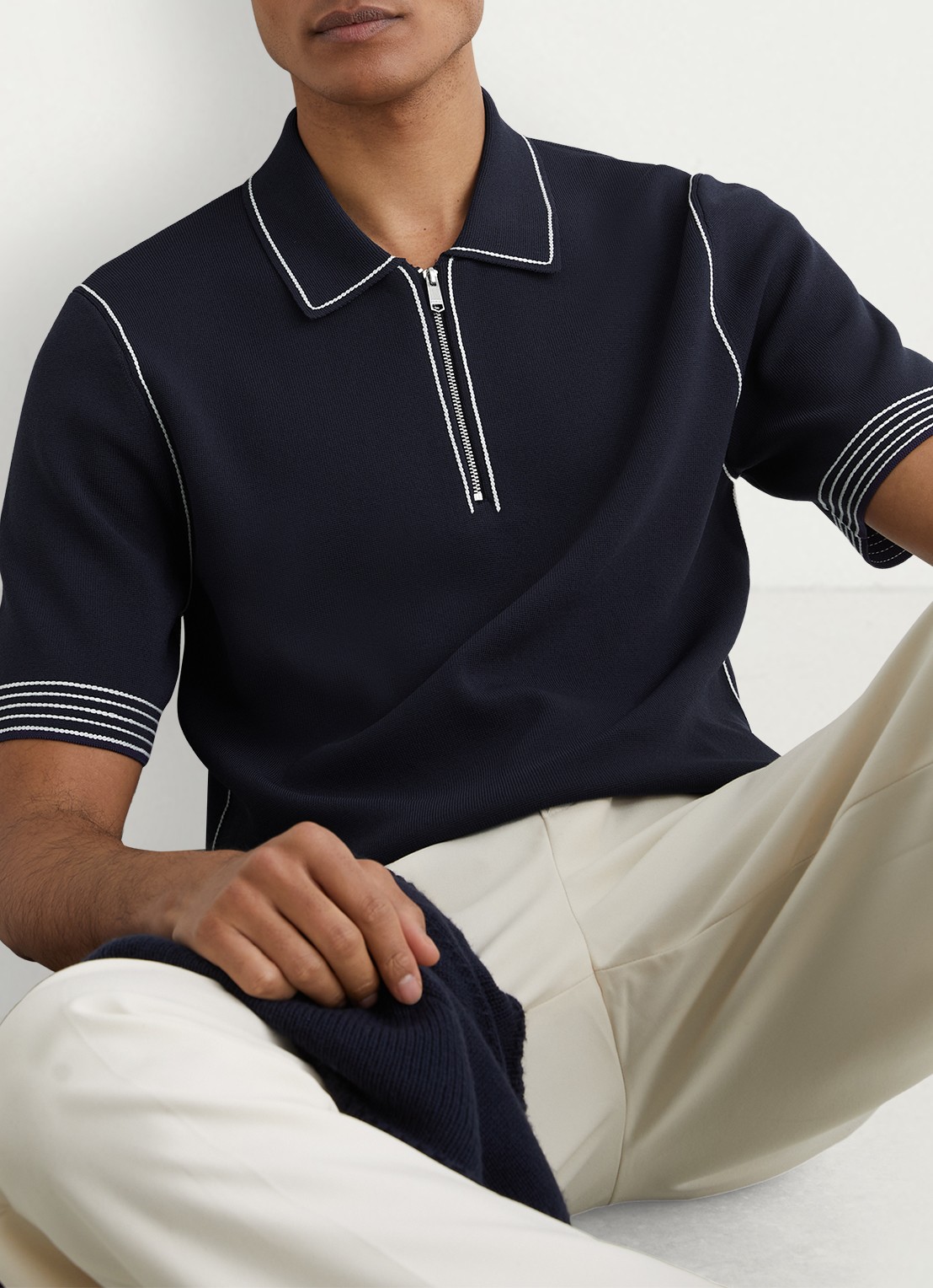 Reiss Mason polo met halve rits - detail 5 navy / blauw