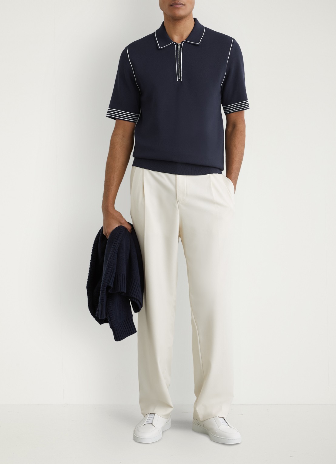 Reiss Mason polo met halve rits - voorkant 2 navy / blauw