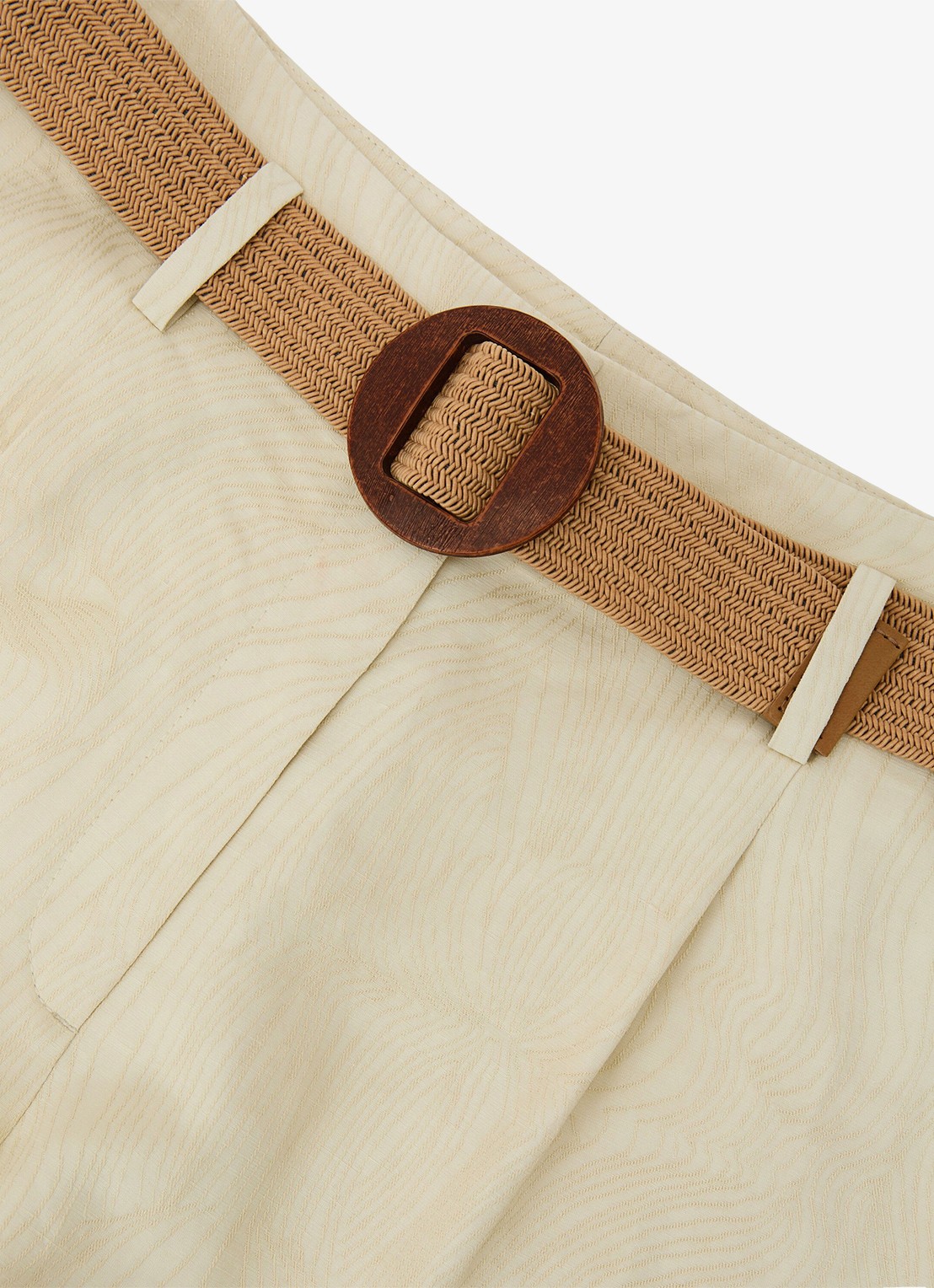 Reiss Matilda high waist wide fit korte broek in linnenblend - detail 3 beige
