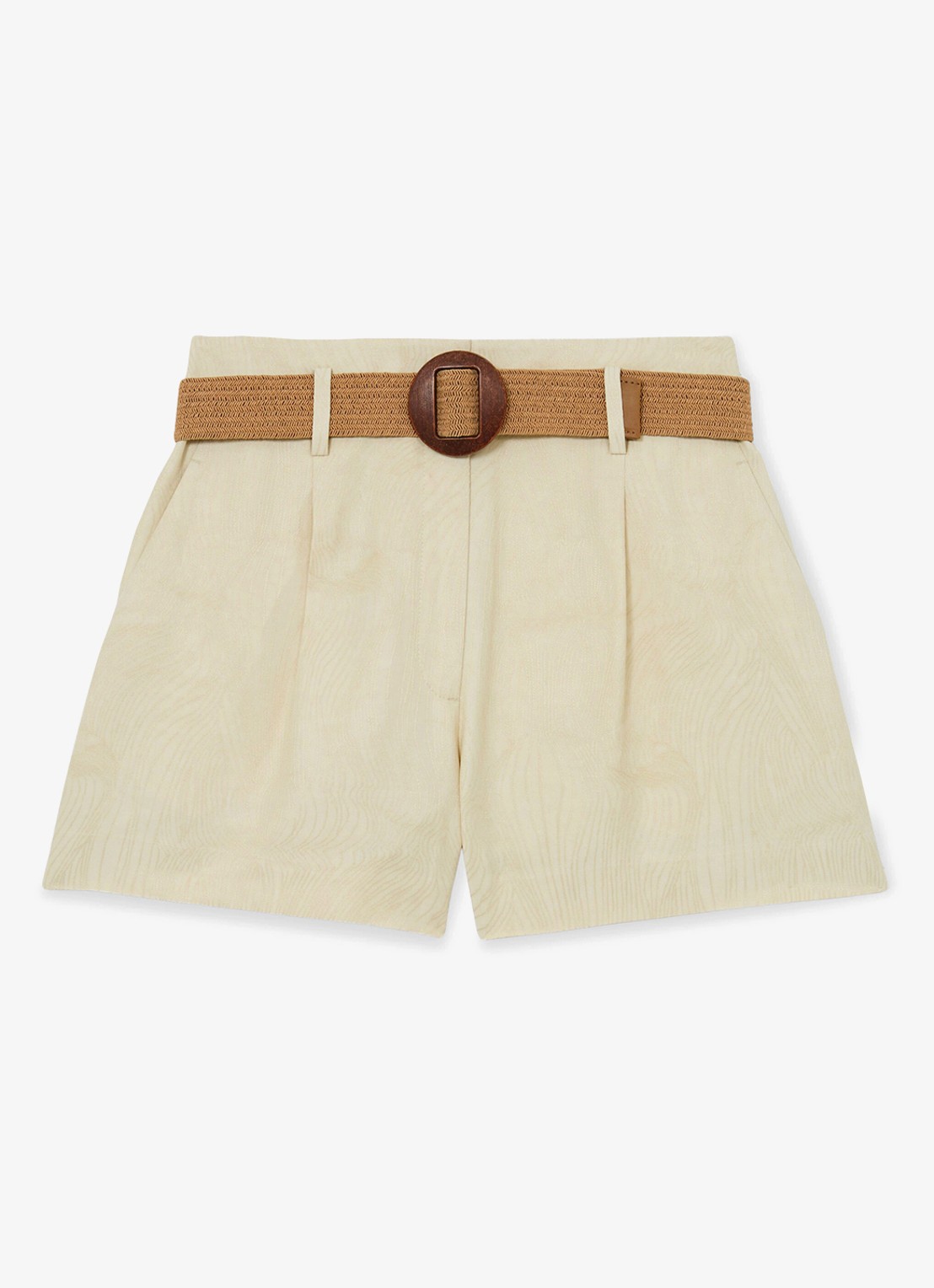 Reiss Matilda high waist wide fit korte broek in linnenblend - voorkant 5 beige