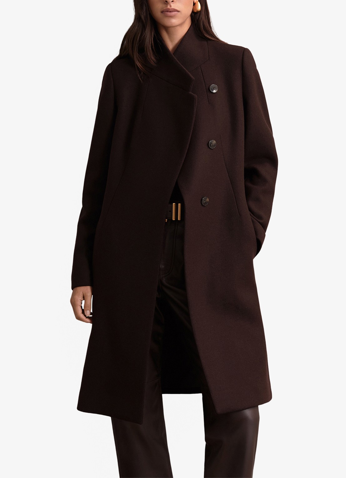 Reiss Max mantel in wolblend met opstaande kraag - detail 4 donkerbruin