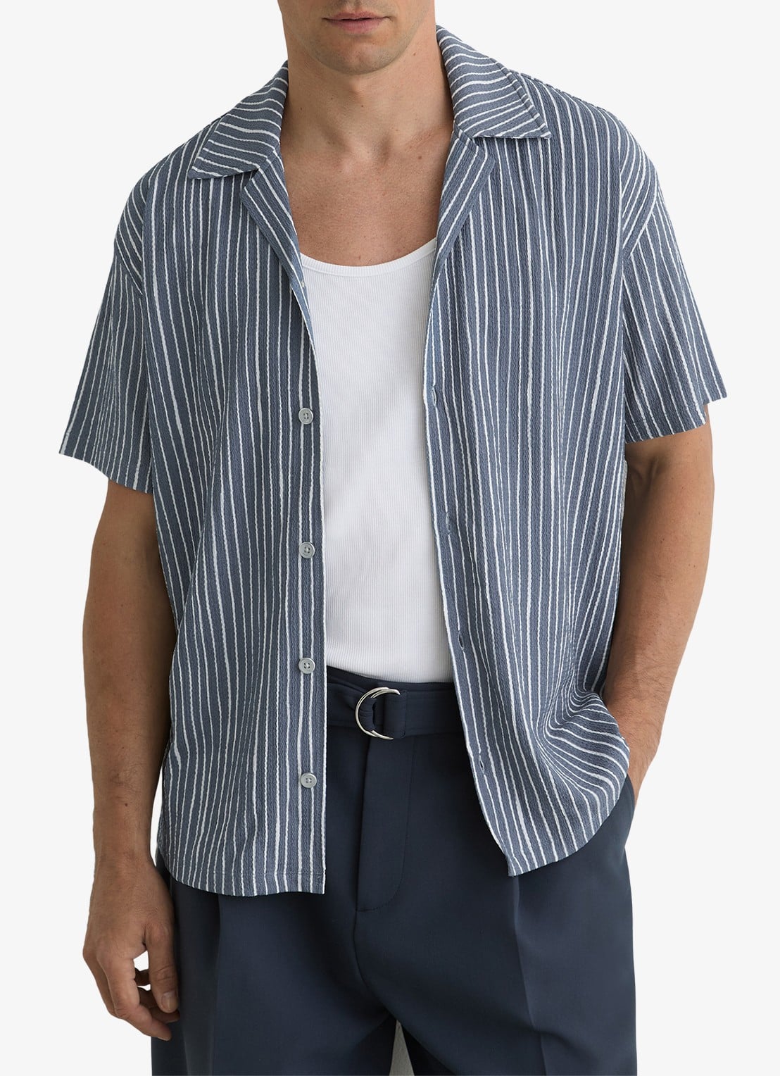Reiss Max regular fit overhemd met streepprint - detail airforce blue / blauw