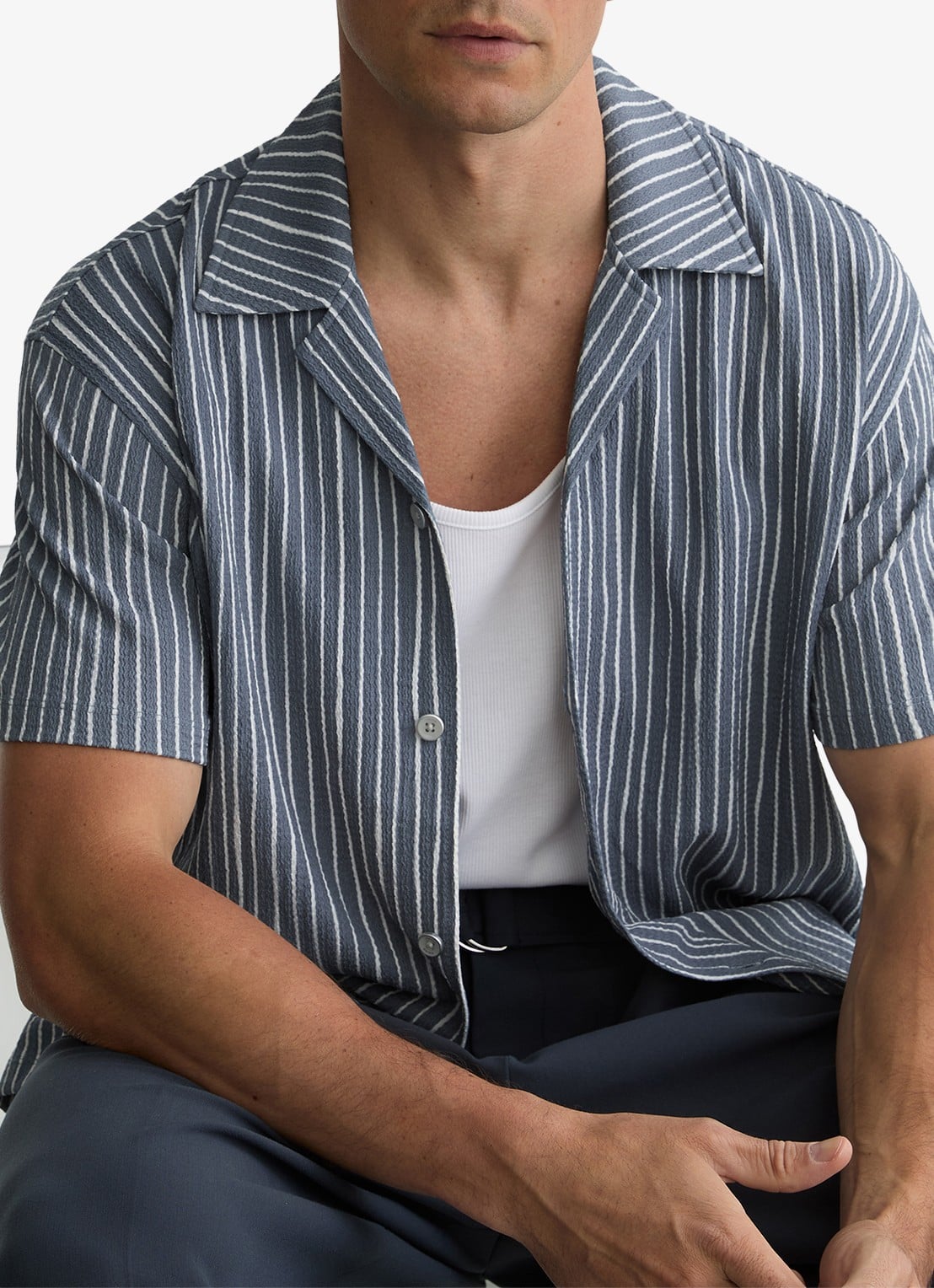 Reiss Max regular fit overhemd met streepprint - detail 3 airforce blue / blauw