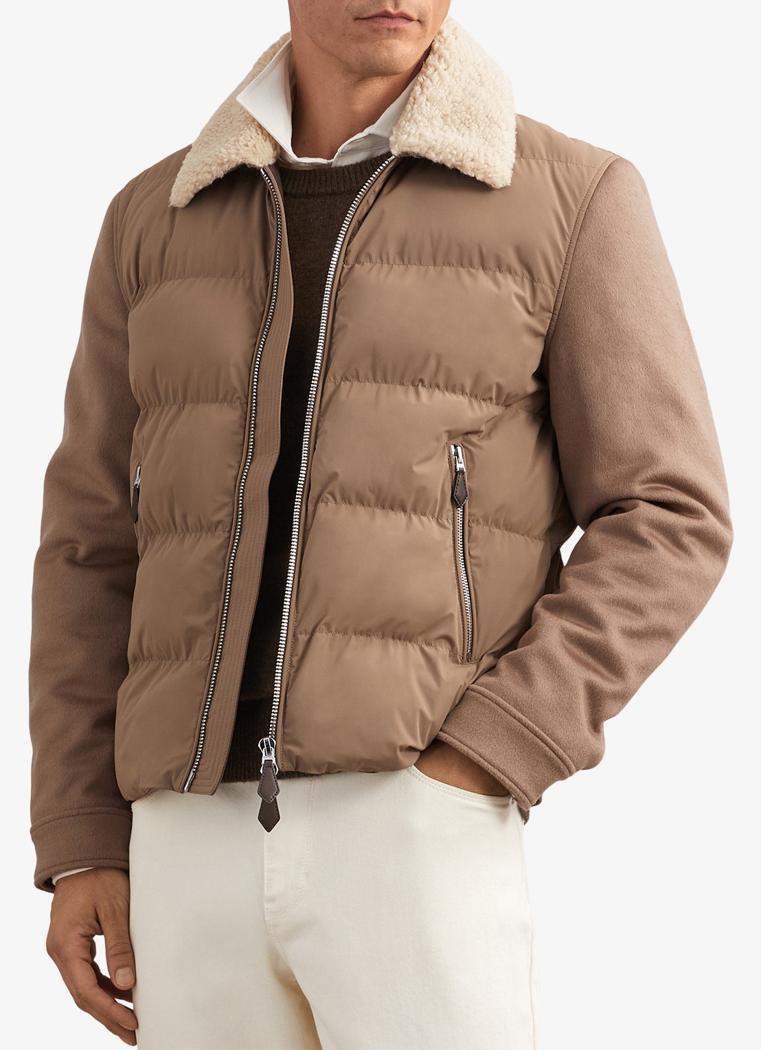 Reiss MAXIMUS Wool-Sleeve Quilted Puffer Jacket - detail 4 bruin