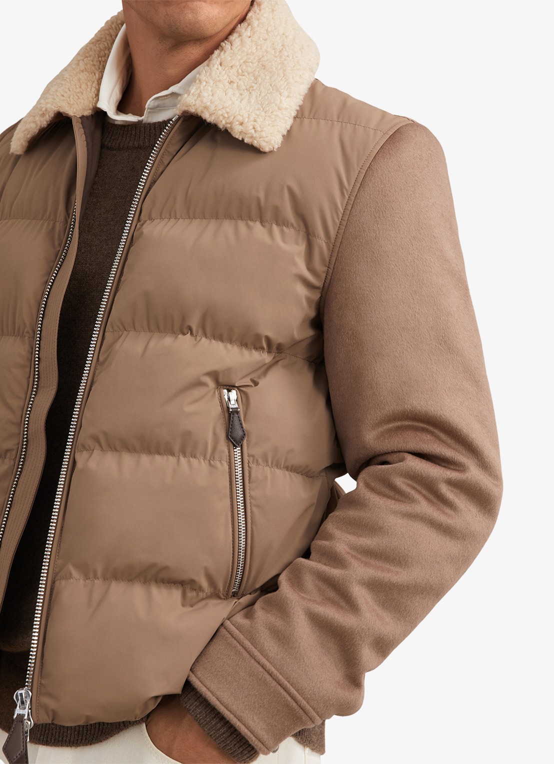 Reiss MAXIMUS Wool-Sleeve Quilted Puffer Jacket - detail 5 bruin