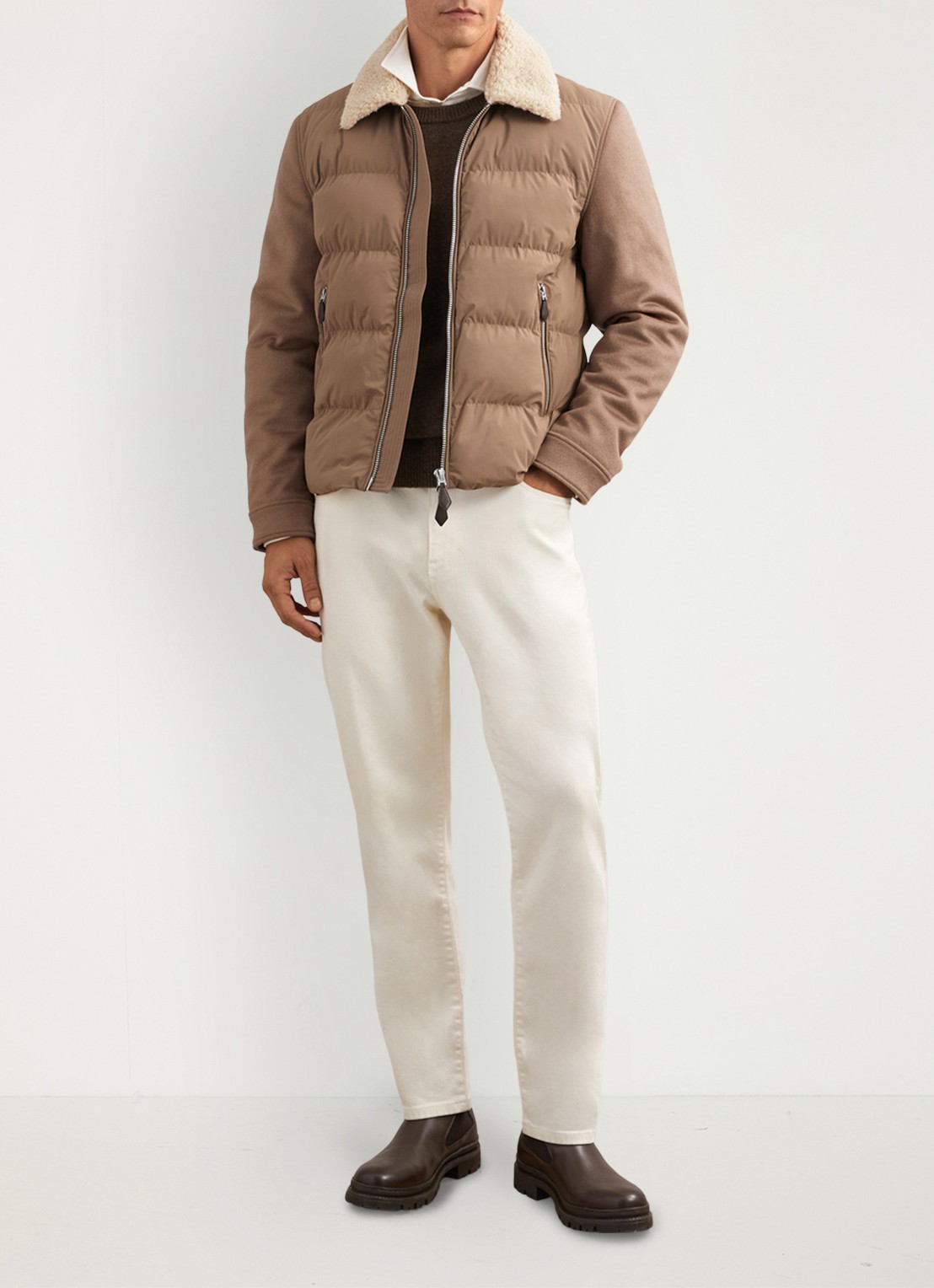 Reiss MAXIMUS Wool-Sleeve Quilted Puffer Jacket - voorkant 2 bruin