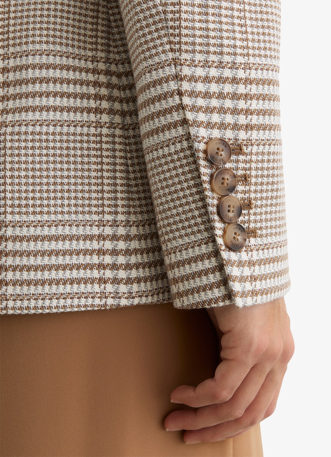 Reiss Maxwell double-breasted blazer met ruitdessin en klepzakken  - detail 3 beige