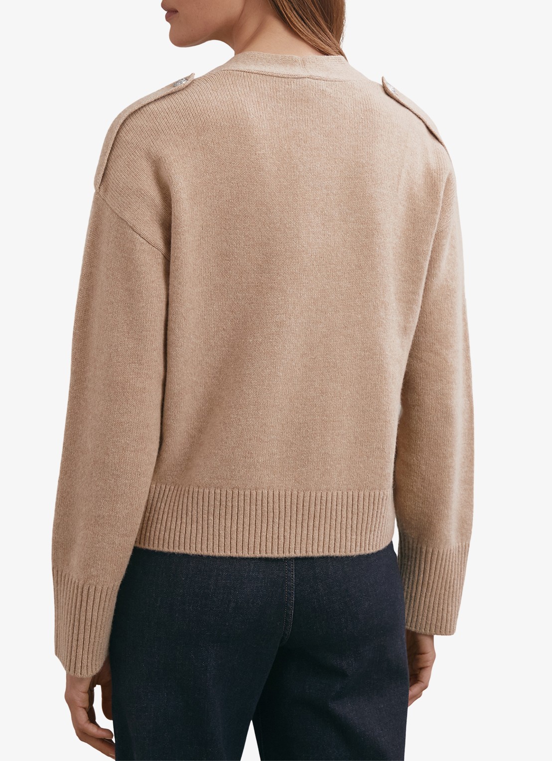 Reiss Maya fijngebreid vest in kasjmierblend met steekzakken - achterkant beige