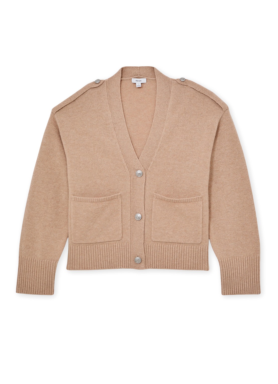 Reiss Maya fijngebreid vest in kasjmierblend met steekzakken - voorkant 2 beige