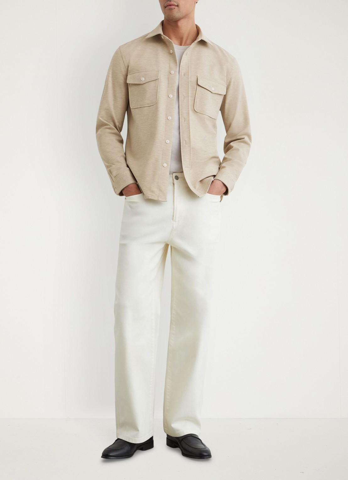 Reiss Mcshane overshirt met borstzakken - voorkant 2 beige