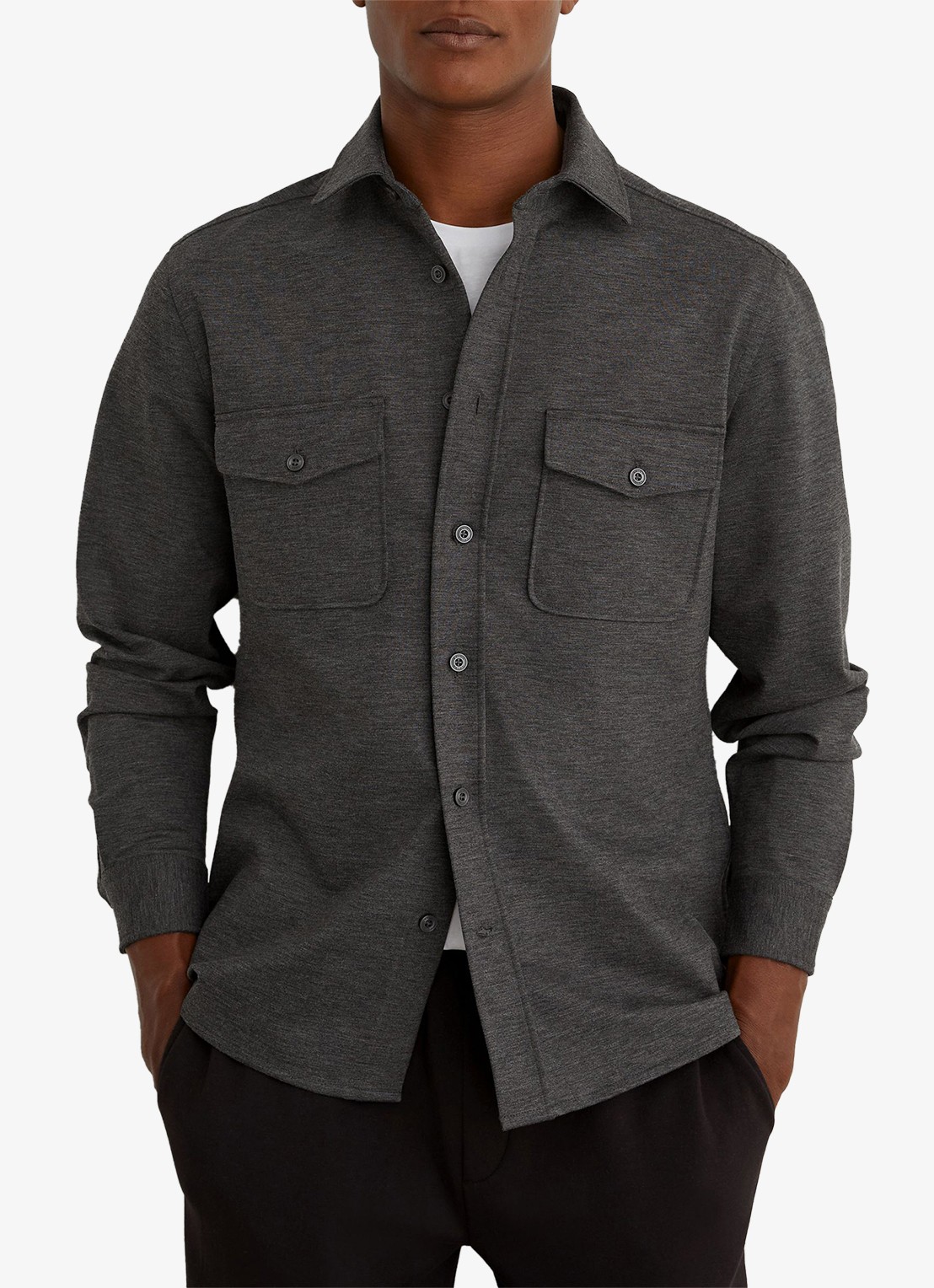Reiss Mcshane overshirt met borstzakken - detail grijsmele