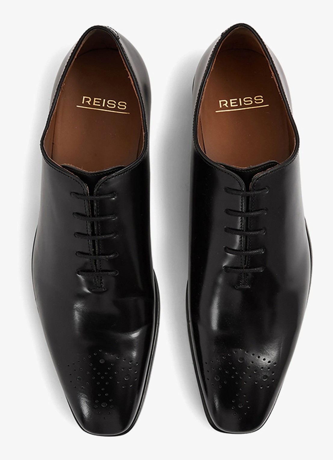 Reiss Mead brogue van leer - voorkant 3 black / zwart