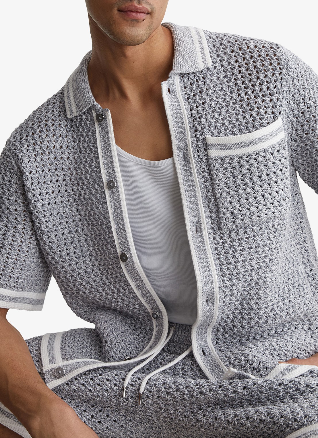 Reiss Meadows overhemd van chrochet - detail 4 blauwgrijs