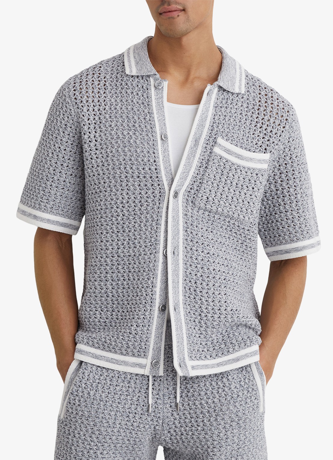 Reiss Meadows overhemd van chrochet - detail 5 blauwgrijs
