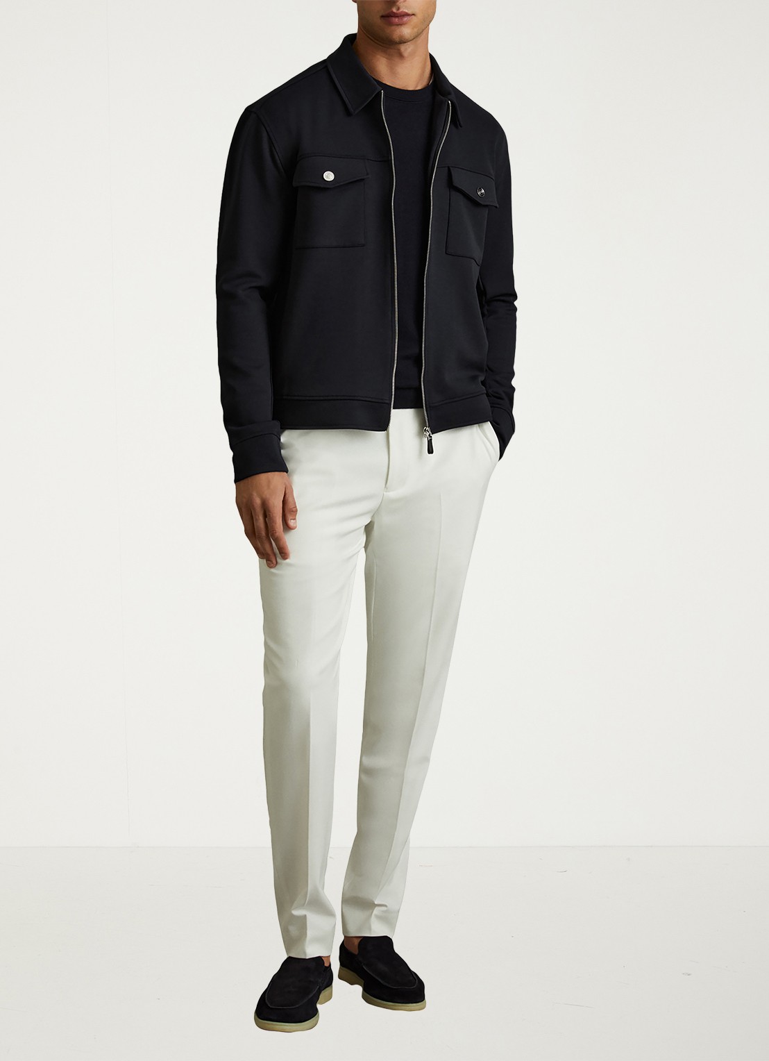 Reiss Medina jack van jersey met borstzakken - voorkant 4 donkerblauw