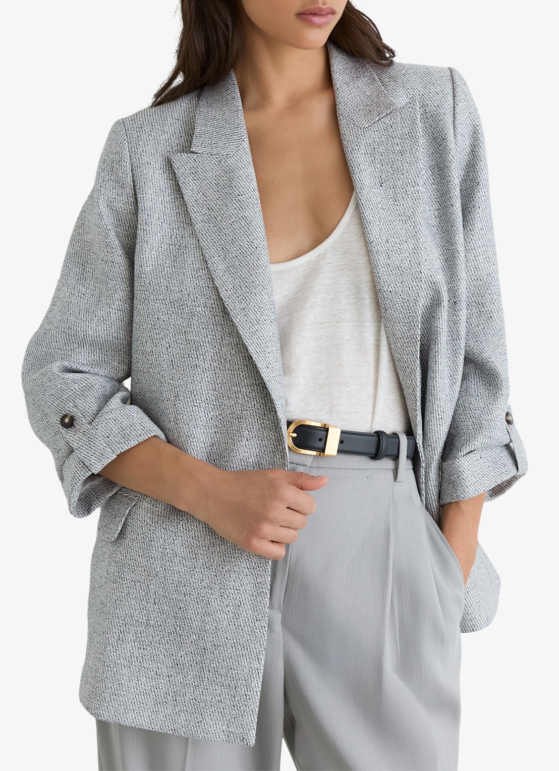 Reiss Meryl Double-breasted in linnenblend met klepzakken - detail blauwgrijs