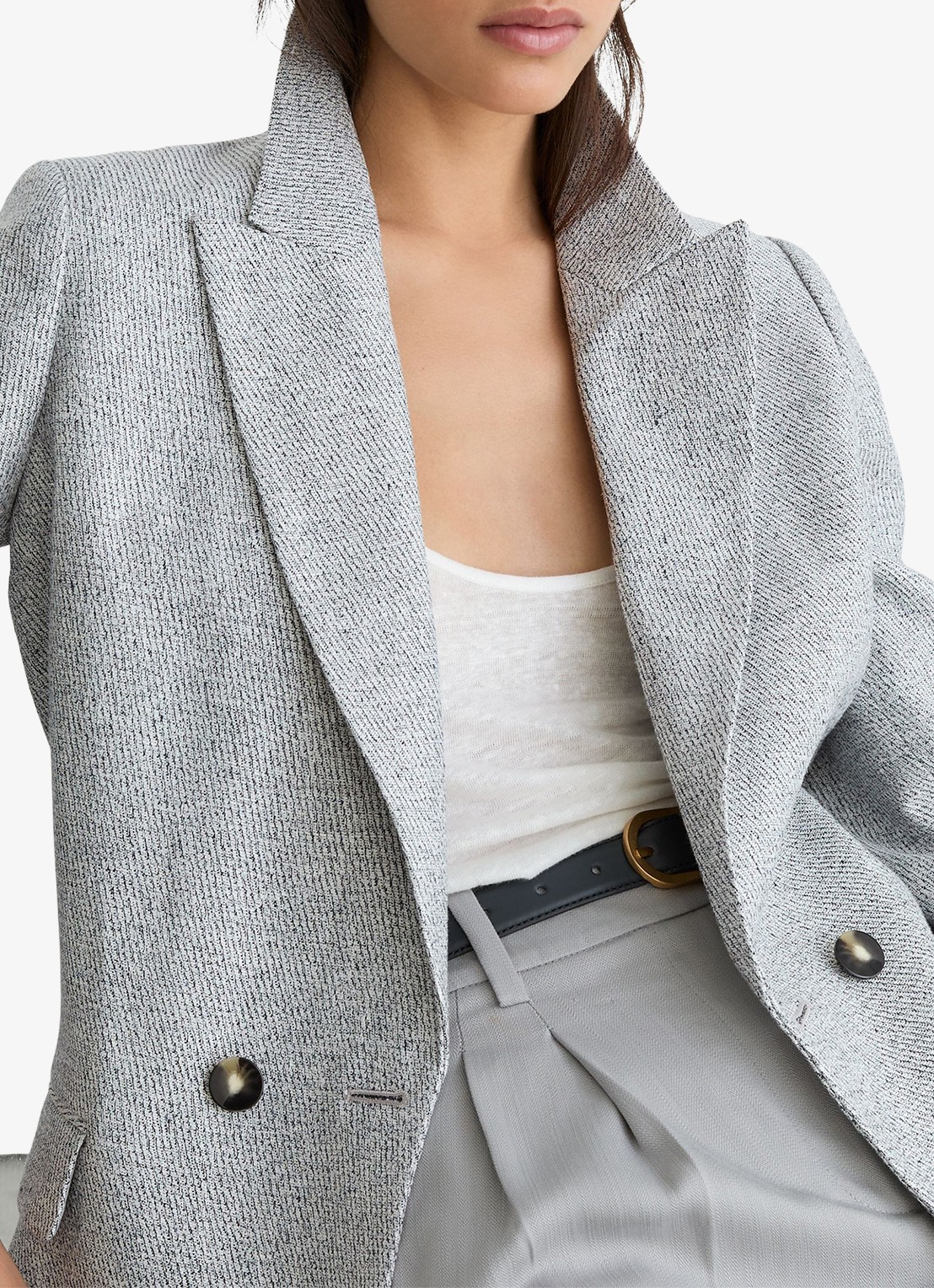 Reiss Meryl Double-breasted in linnenblend met klepzakken - detail 2 blauwgrijs