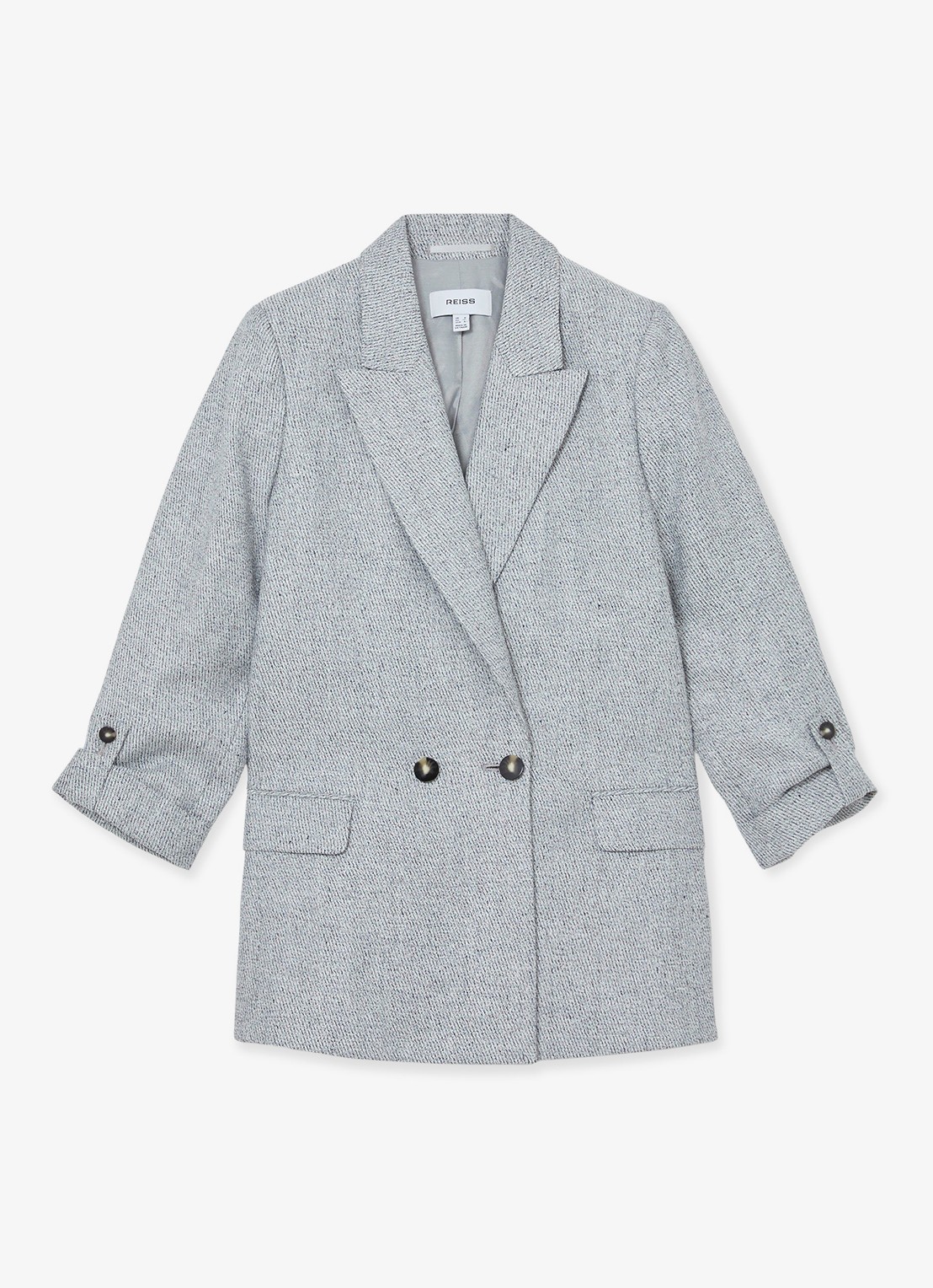 Reiss Meryl Double-breasted in linnenblend met klepzakken - voorkant 5 blauwgrijs