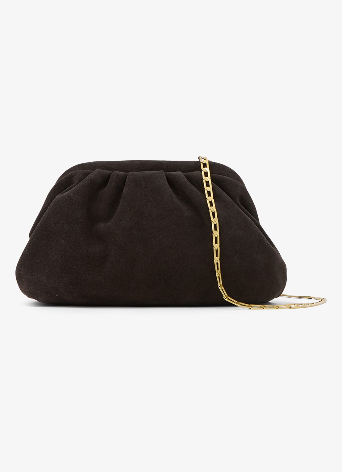 Reiss Mia clutch van suède met afneembare schouderriem - voorkant bruin