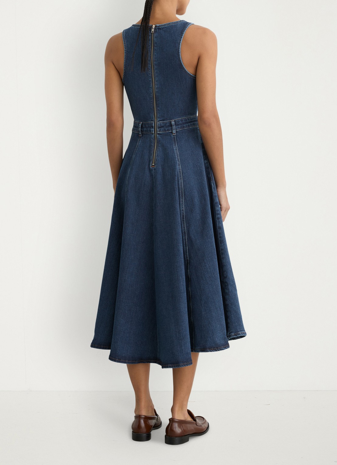 Reiss Midi A-lijn jurk van denim met steekzakken - achterkant 7 indigo