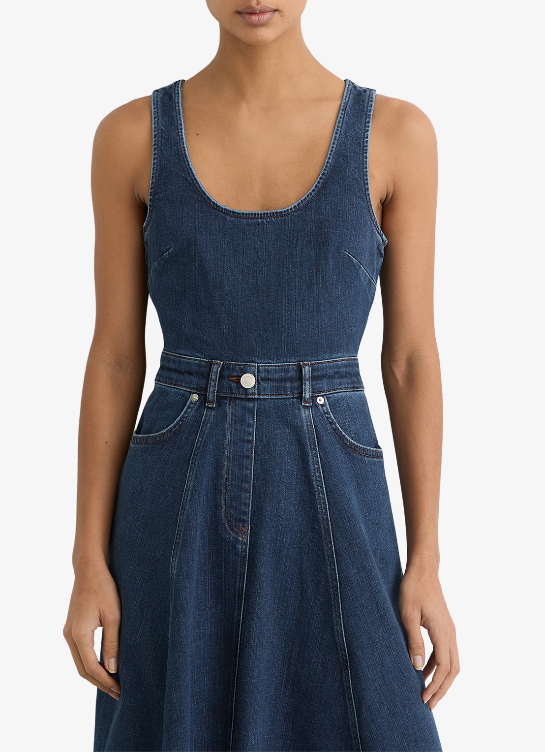 Reiss Midi A-lijn jurk van denim met steekzakken - detail 2 indigo